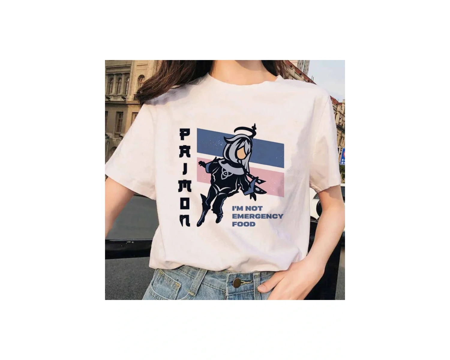 Beyaz Paimon Genshin darbe Venti Xiao Diona dishirt Kaeya karikatür