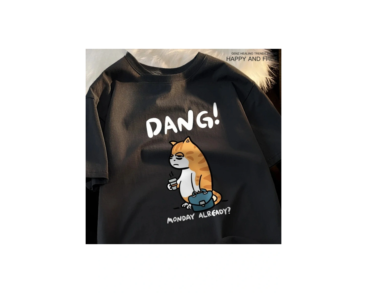 Beyaz Pazartesi Zaten Dang Yorgun Kahve Çalışma Kedi Baskılar an Tee Hip Hop T Rah