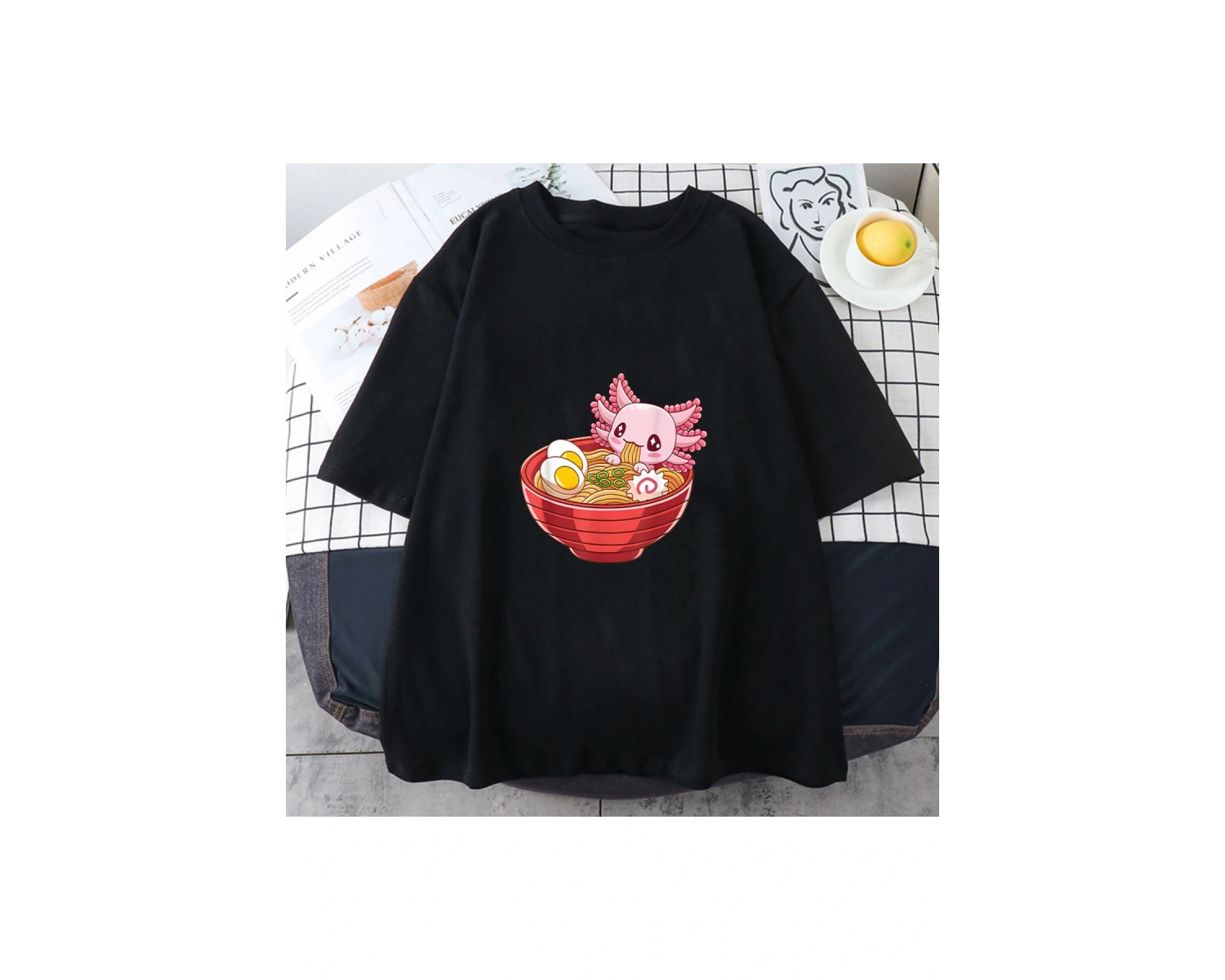 Beyaz Pembe Axolotl Harajuku Kawaii/sevimli bahar ve yaz kısa