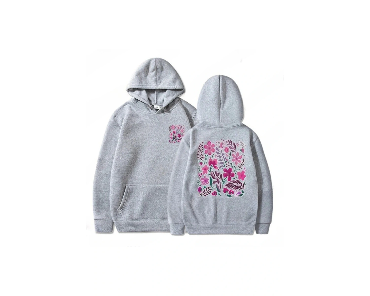 Beyaz Pembe Çiçek Baskı Kapüşonlular Vintage Kır Çiçeği