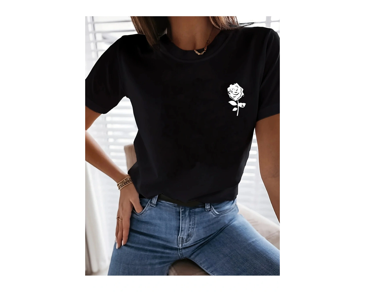 Beyaz Pembe Çiçek Baskı Yumuşak Gevşek Üst Grafik Yaz