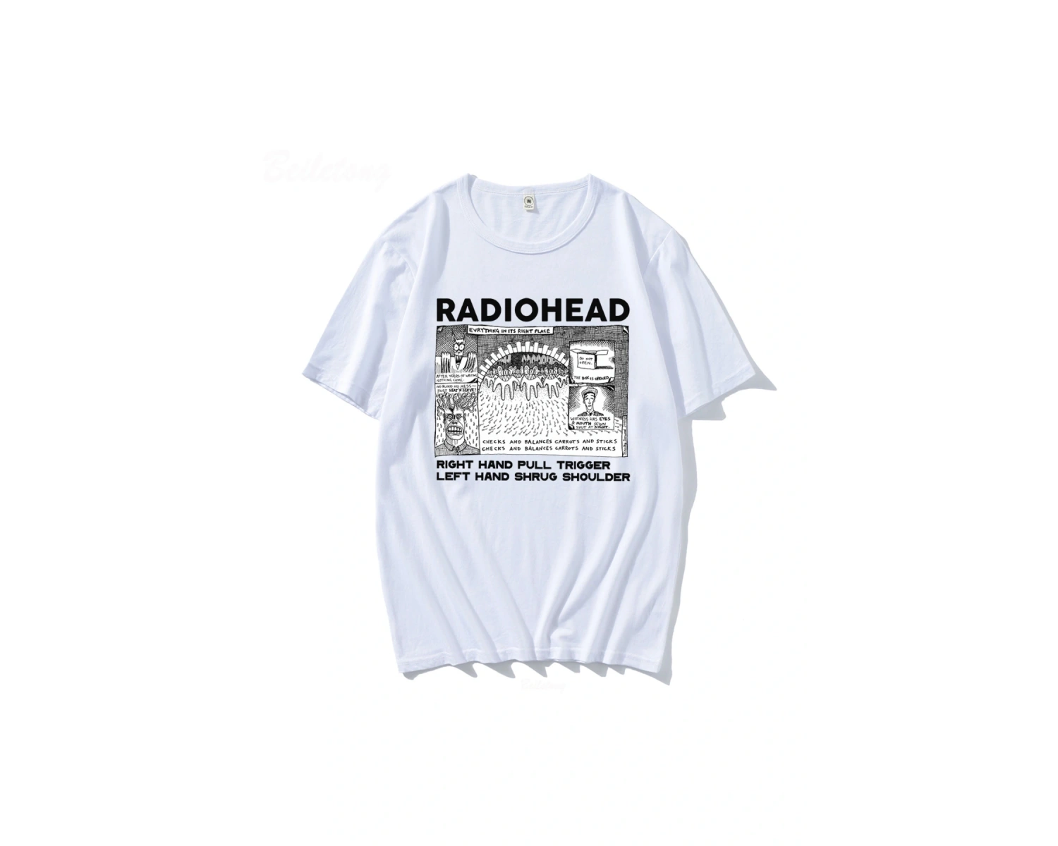 Beyaz Radiohead ler Komik Retro Baskılar Gevşek Nefes Üstleri Unisex T-sh