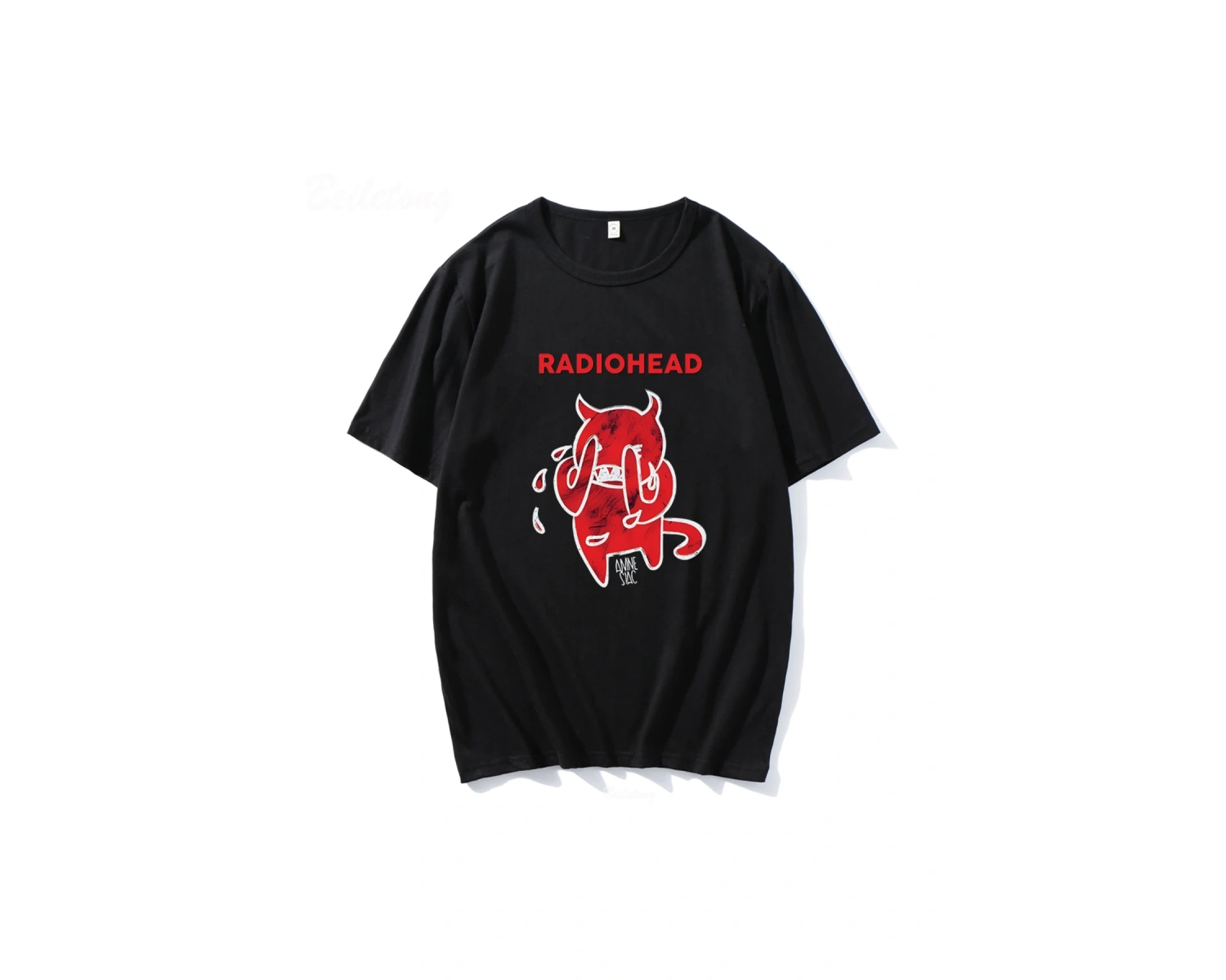 Beyaz Radiohead Sevimli Şeytan Ağlama Tshirt Bant Rock Komik Müzik Albümü Baskı