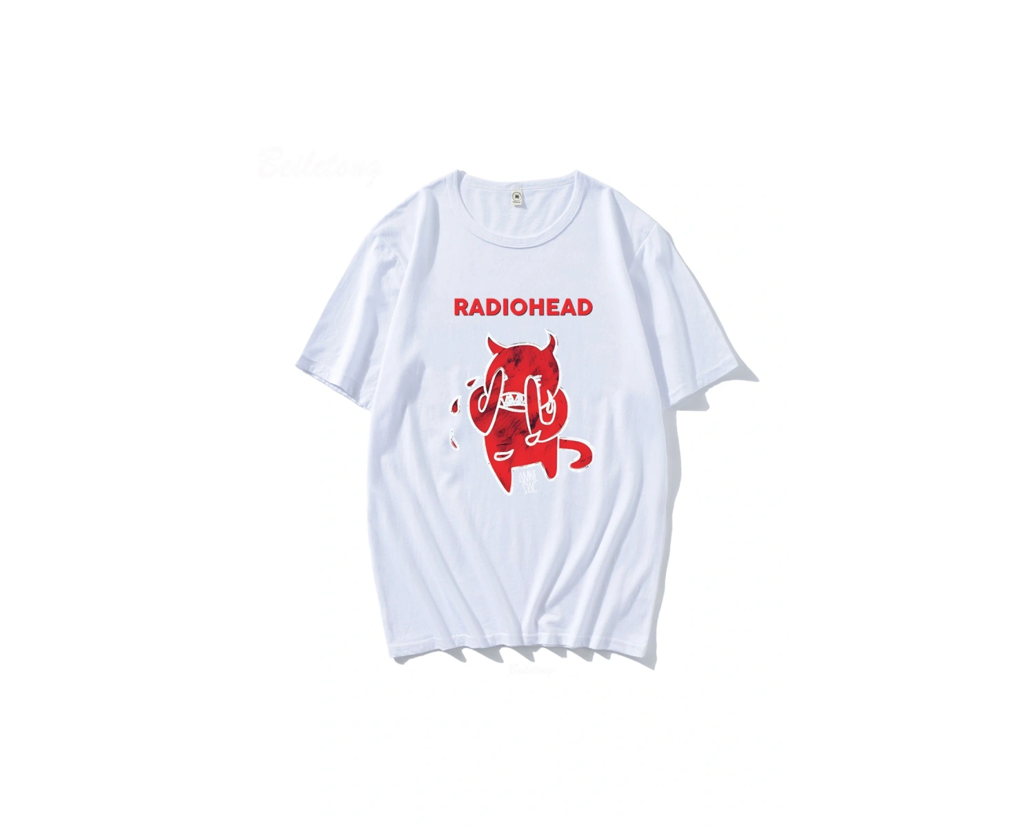 Beyaz Radiohead Sevimli Şeytan Ağlama Tshirt Bant Rock Komik Müzik Albümü Baskı
