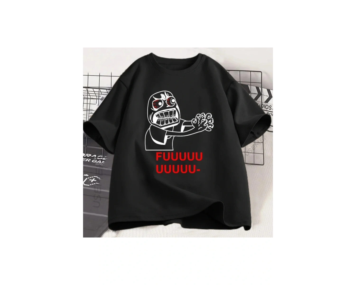 Beyaz Rage Guy gın Fuu Yüz Meme Gevşek Komik Grafik Tees Adam için Yaz Üstleri Giy