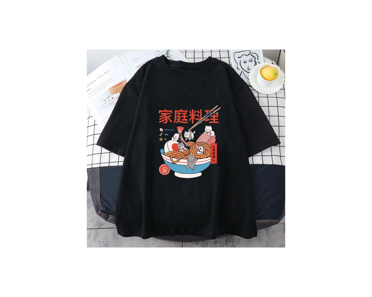 Beyaz Ramen Kediler japon animesi Karakterler Yaz Harajuku Kawaii