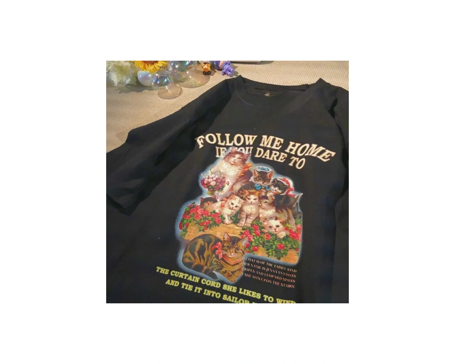 Beyaz Renkli Yavru Baskı Ekip Boyun harajuku Y2k üyük Boy