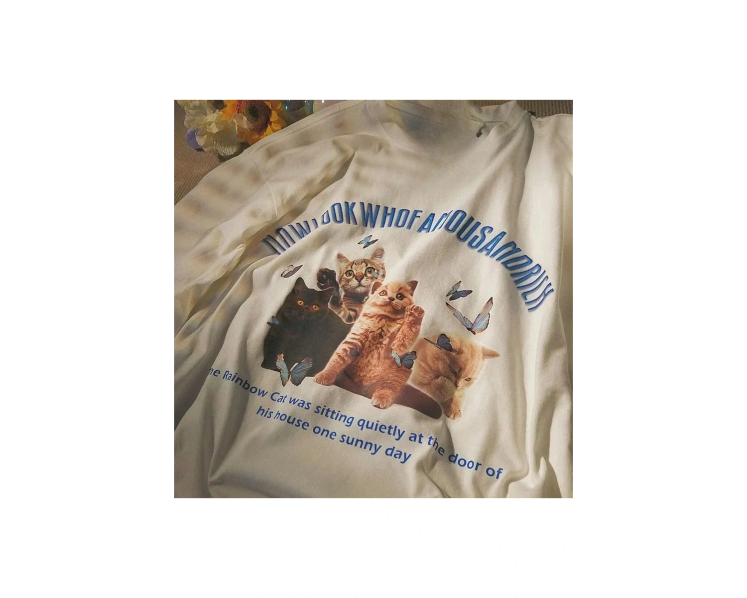 Beyaz Renkli Yavru Baskı Ekip Boyun harajuku Y2k üyük Boy