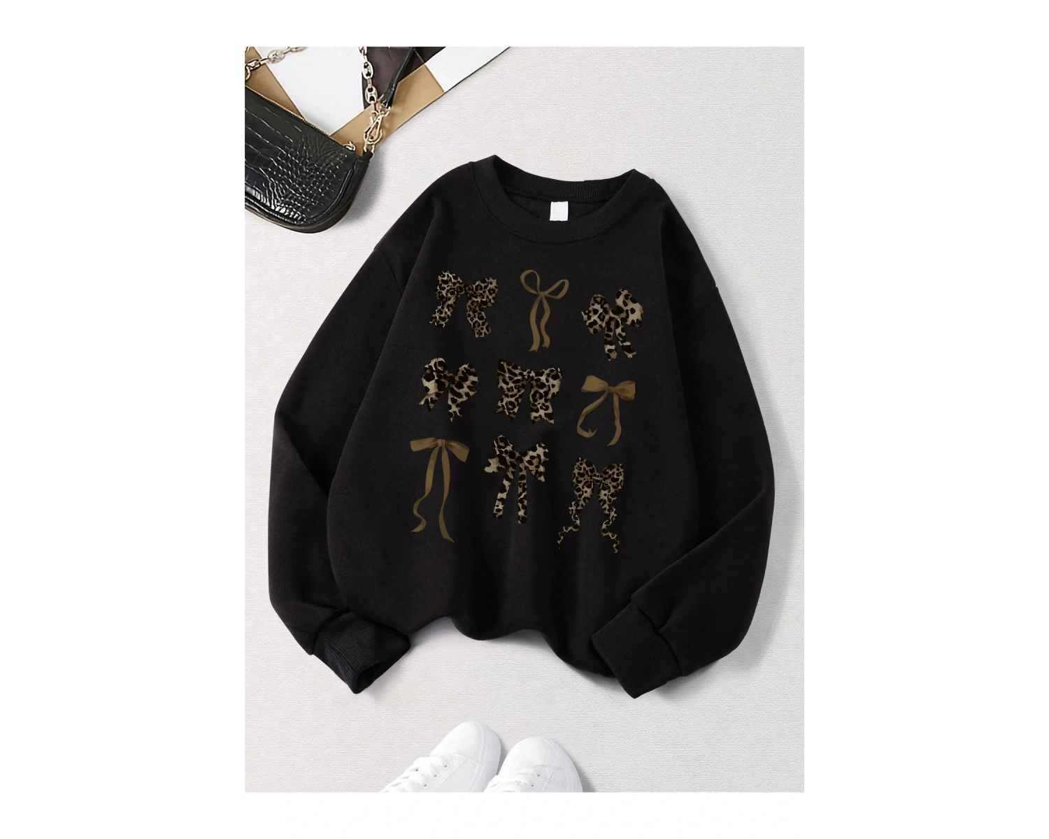 Beyaz Retro Leopar Baskı Yay