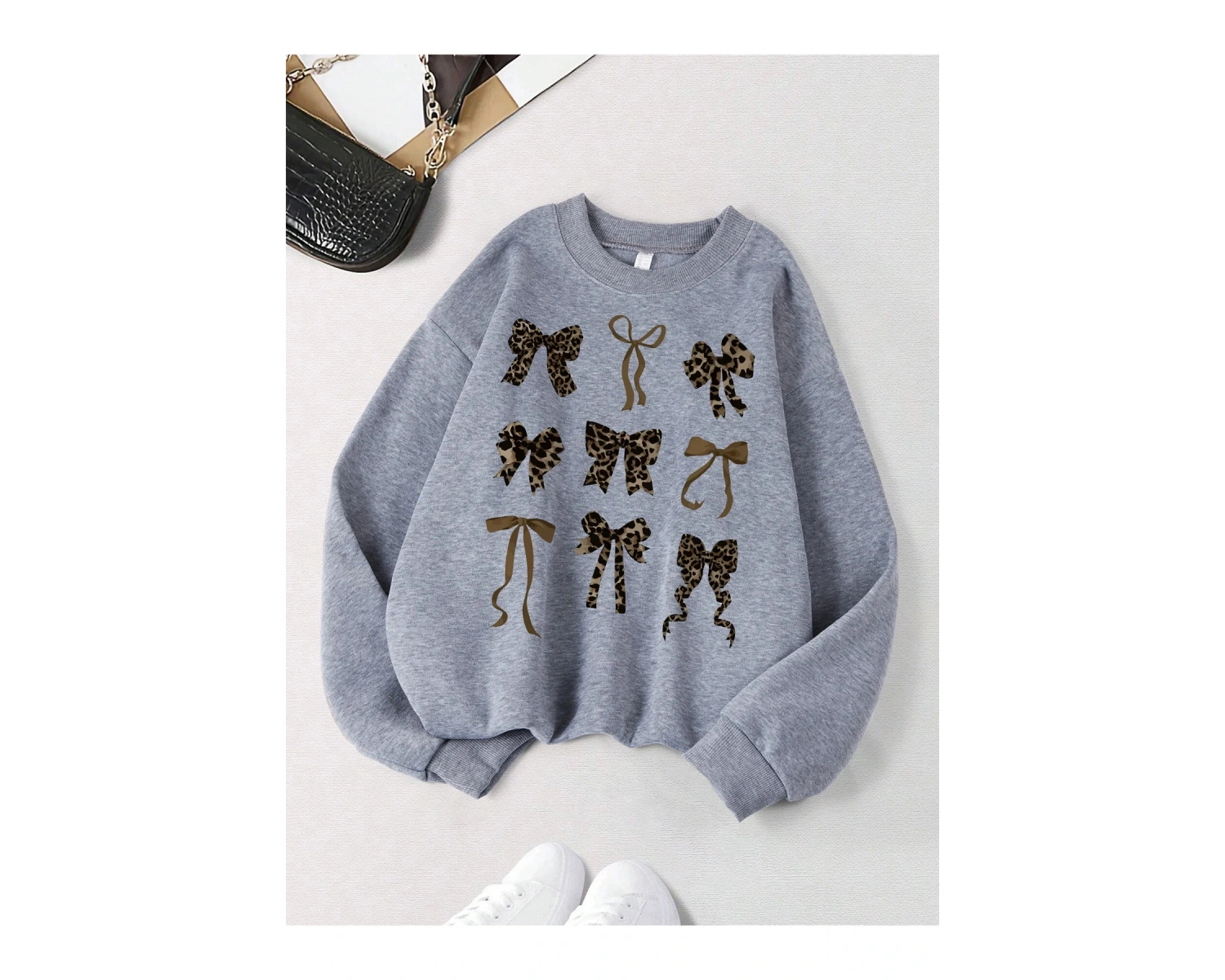 Beyaz Retro Leopar Baskı Yay