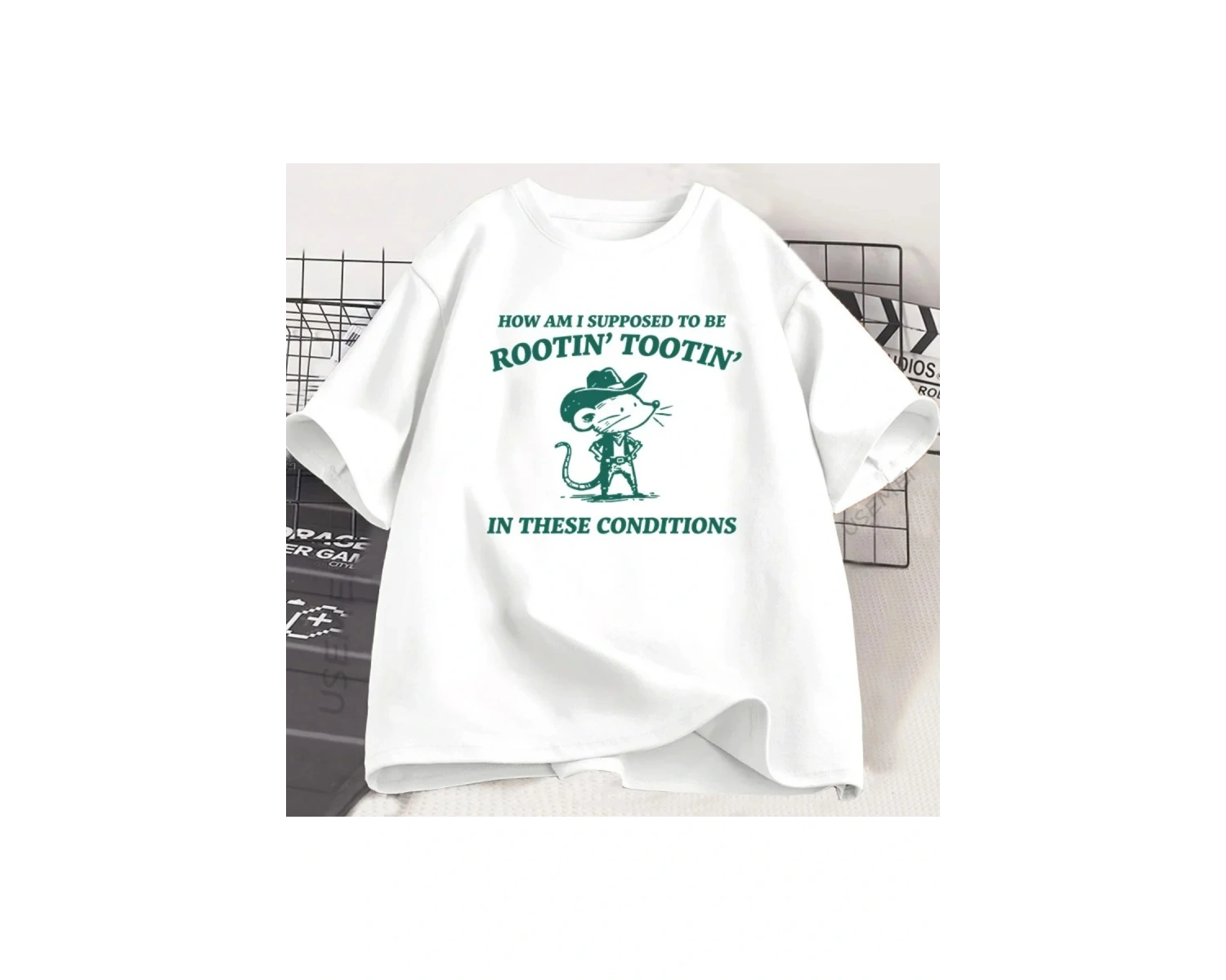 Beyaz Rootin Komik Sıçan Tshirt Vintage Y2K Fare Aptal Kovboy Hayvan Gr