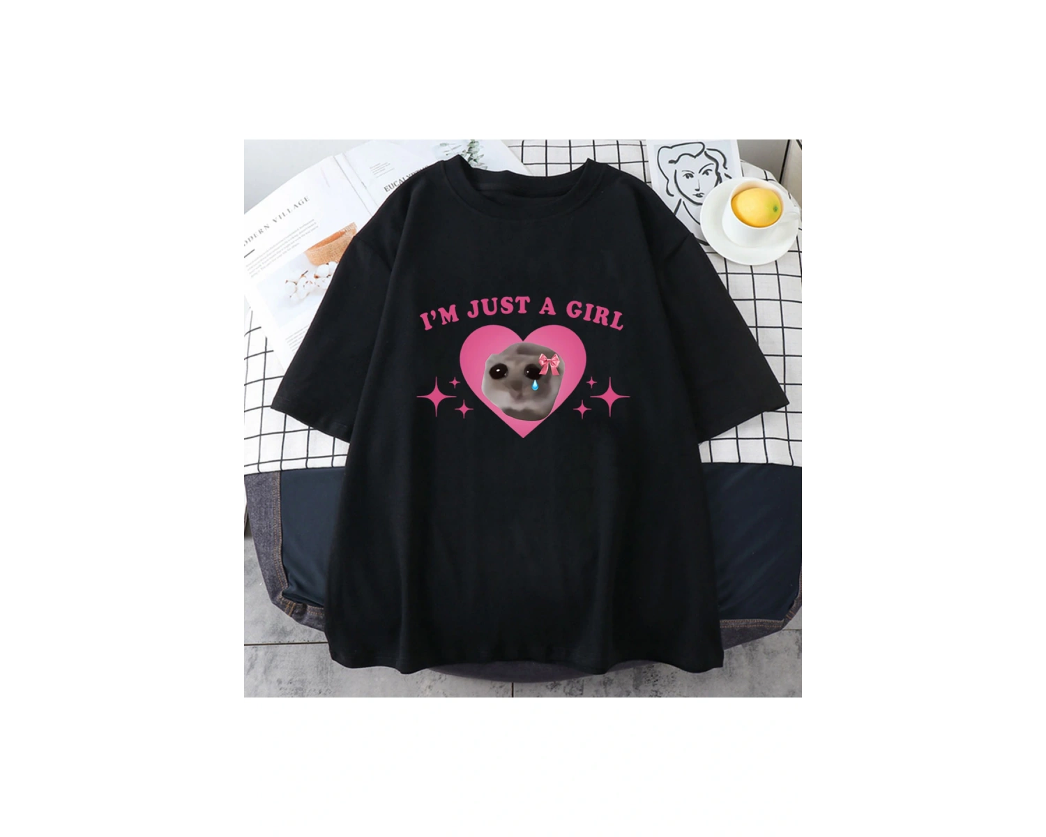 Beyaz Sad Hamster Tshirt Ben Sadece Bir Karikatür baskılı Yaz ler