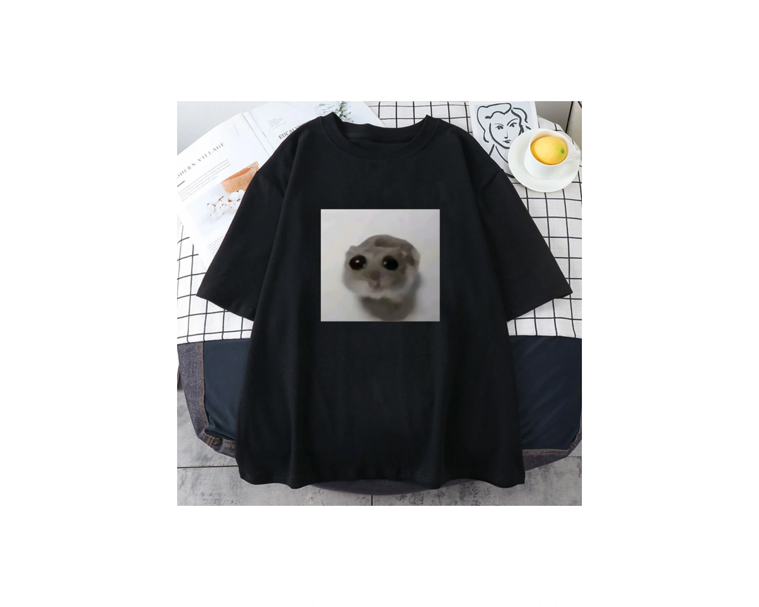 Beyaz Sad Hamster Tshirt Komik Karikatür Grafik baskılı Yaz Y