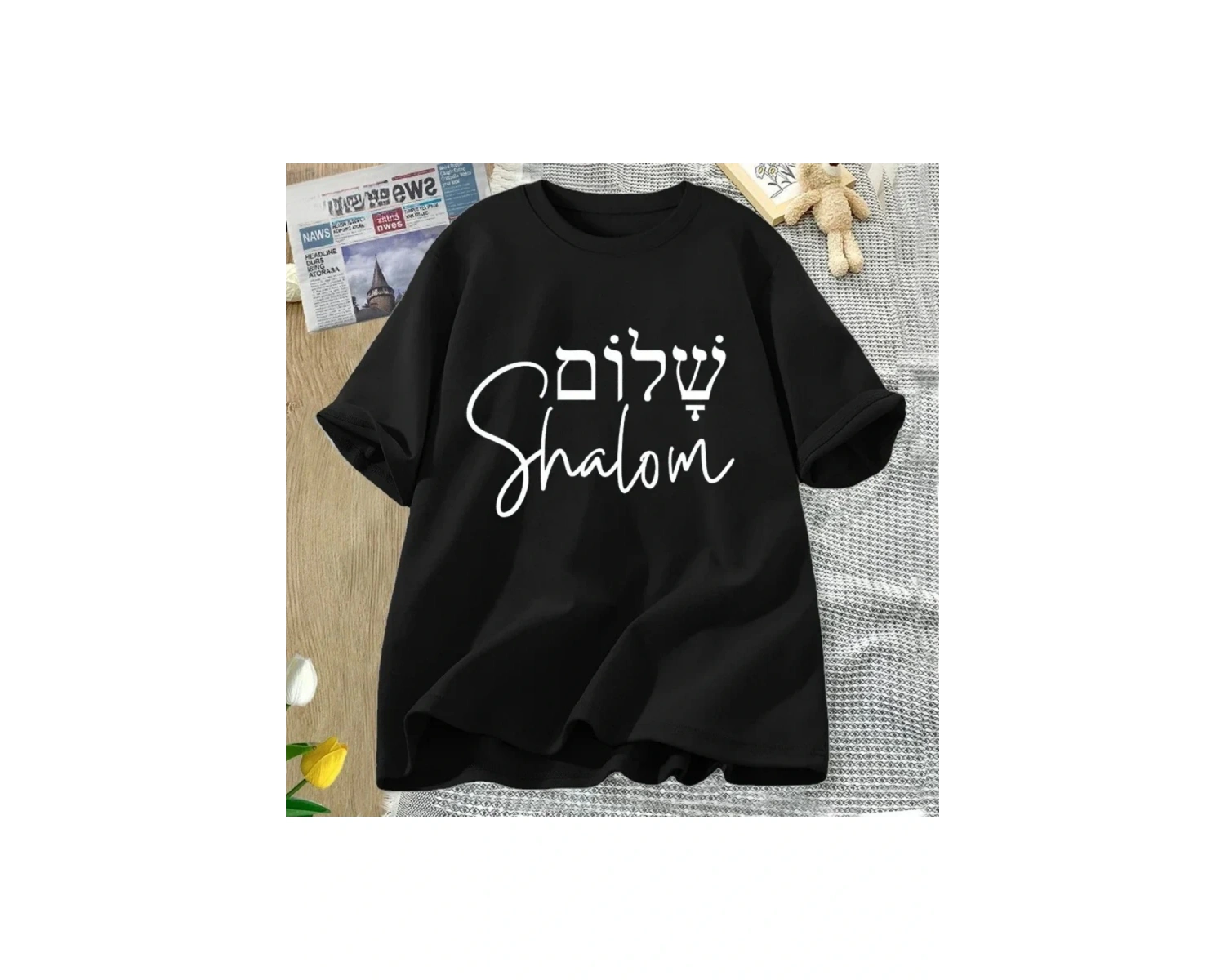 Beyaz Şalom İbranice Yunan Dil Tshirt Barış İsa Mesih Hıristiyan Yahudi T Tees Ka