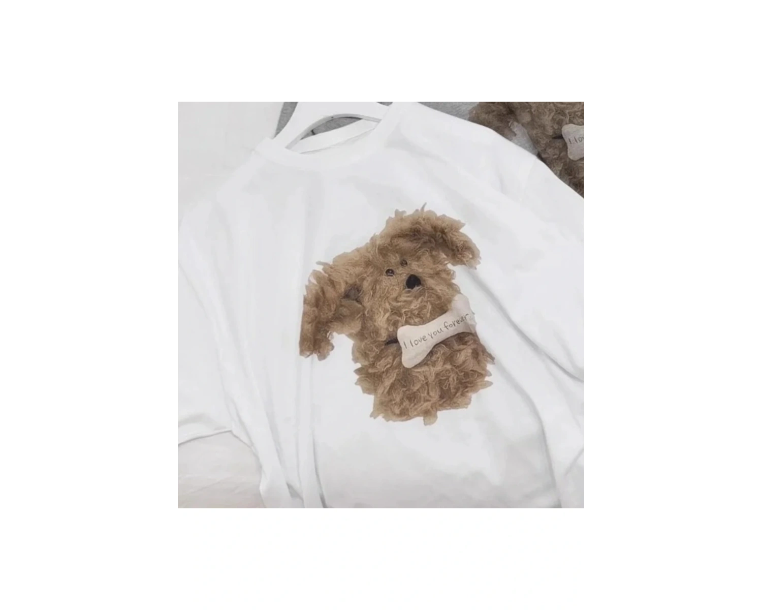 Beyaz Sevimli Köpek Desen Baskılı Gevşek Yuvarlak Ne Ort Sve Basit Yeni Sle Rah