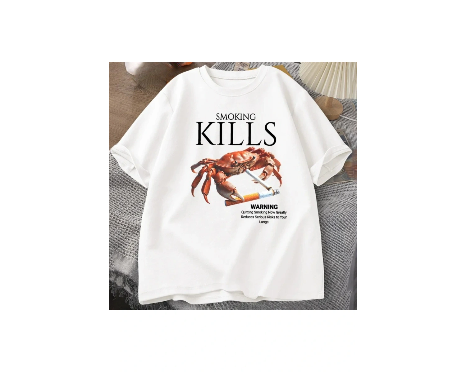 Beyaz Sigara Öldürür Yengeç Unhinged Weirdcore Garip Grafik Tee Harajuku