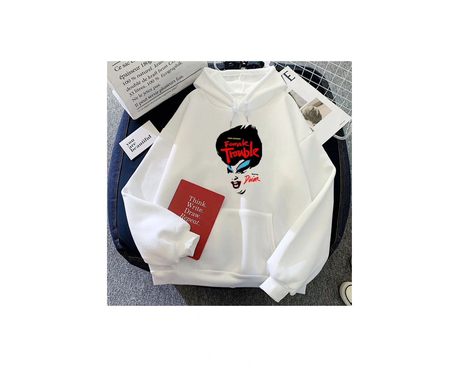 Beyaz Siyah Komedi Filmi Sorun Hoodies Sudaderas Grafik