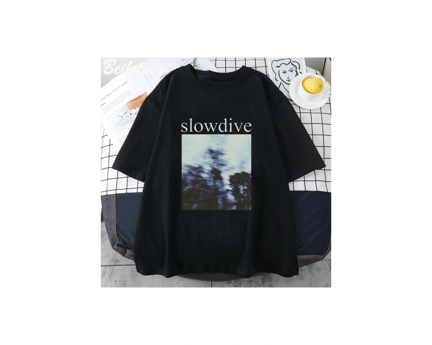 Beyaz Slowdive leri Harajuku Tshirt Vintage El