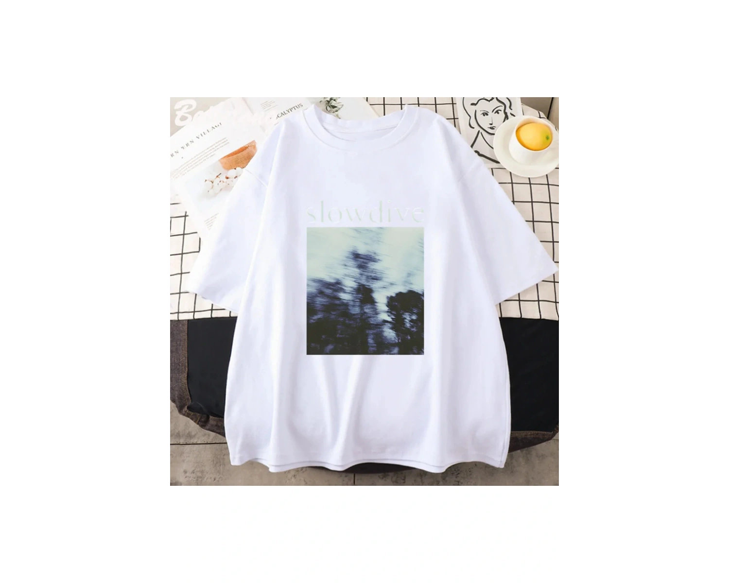 Beyaz Slowdive leri Harajuku Tshirt Vintage El