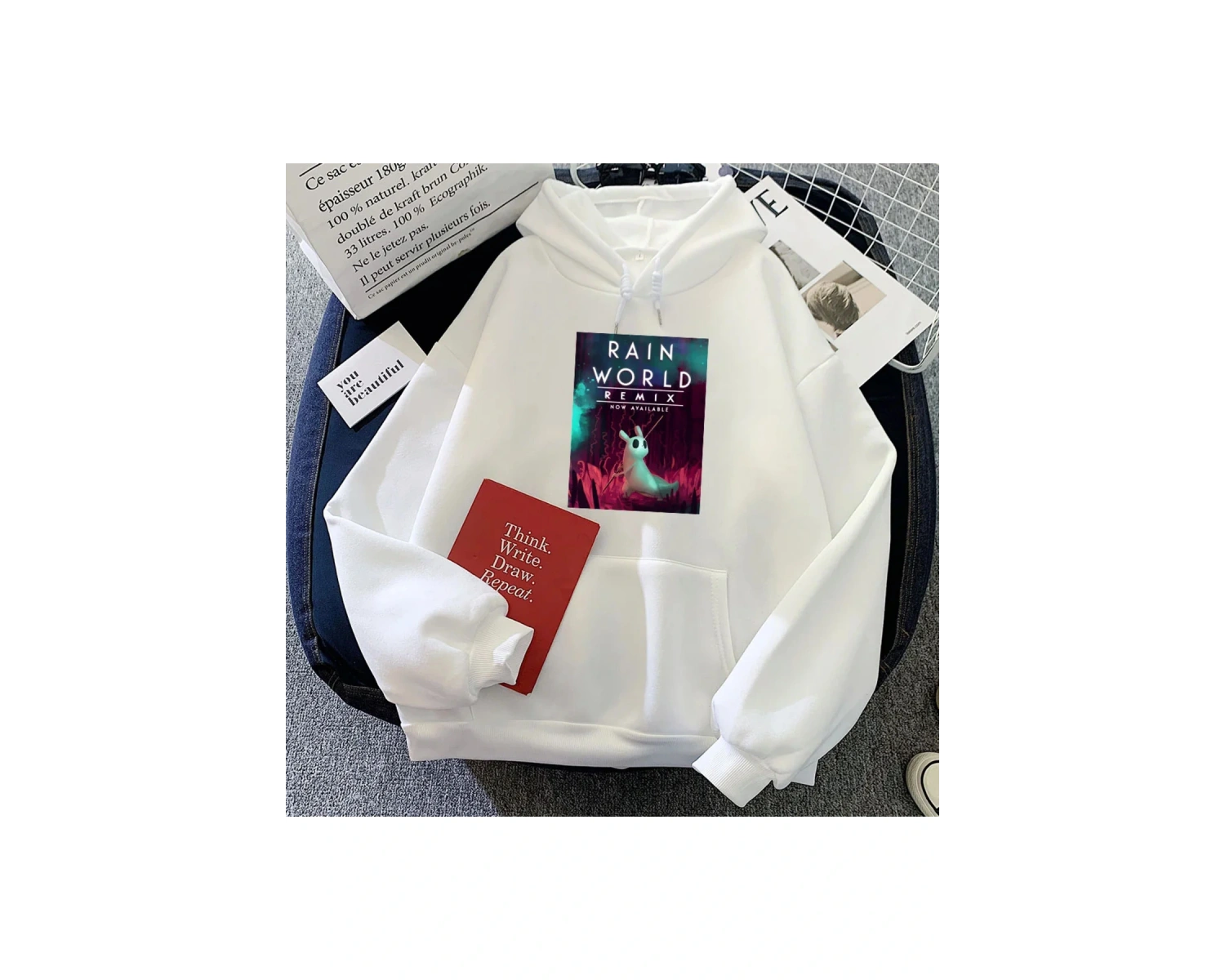 Beyaz Slug kedi oyunu yağmur dünya Hoodies karikatür grafik