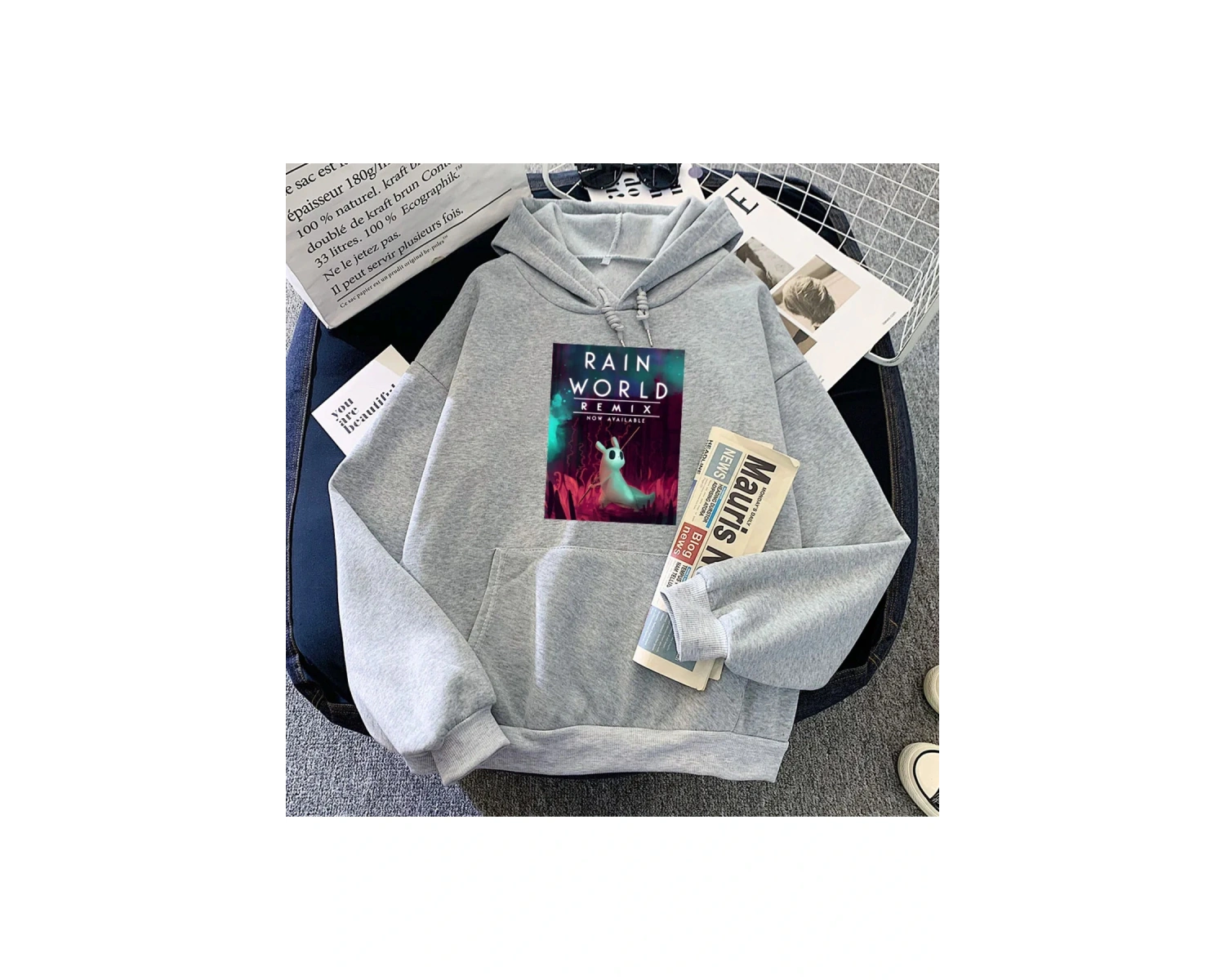 Beyaz Slug kedi oyunu yağmur dünya Hoodies karikatür grafik