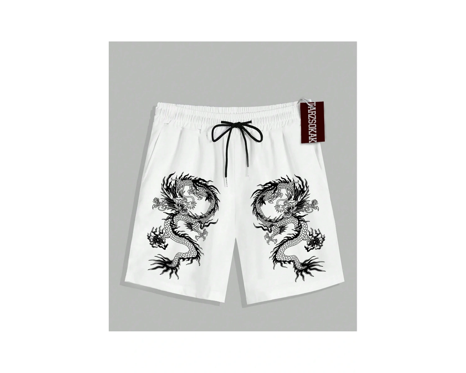 Beyaz Şort KOD Trend EMRG Erkek Ejderha Baskılı
