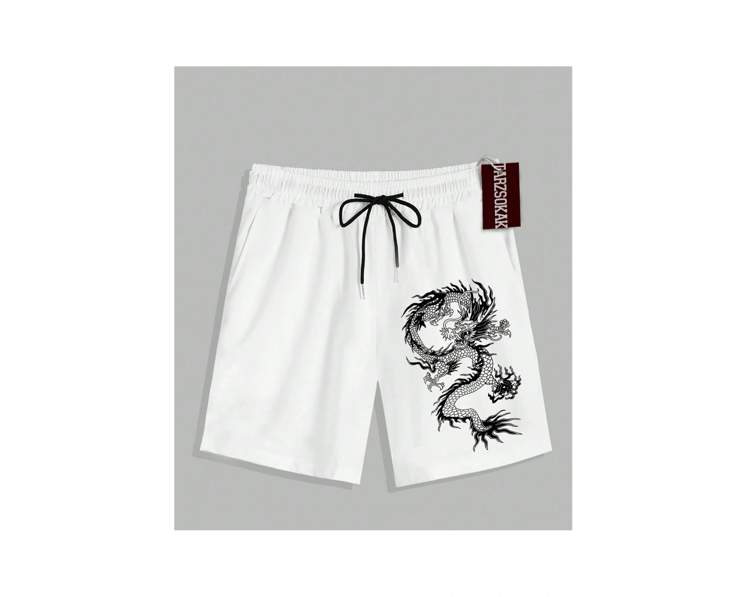 Beyaz Şort KOD Trend EMRG Erkek Ejderha Baskılı
