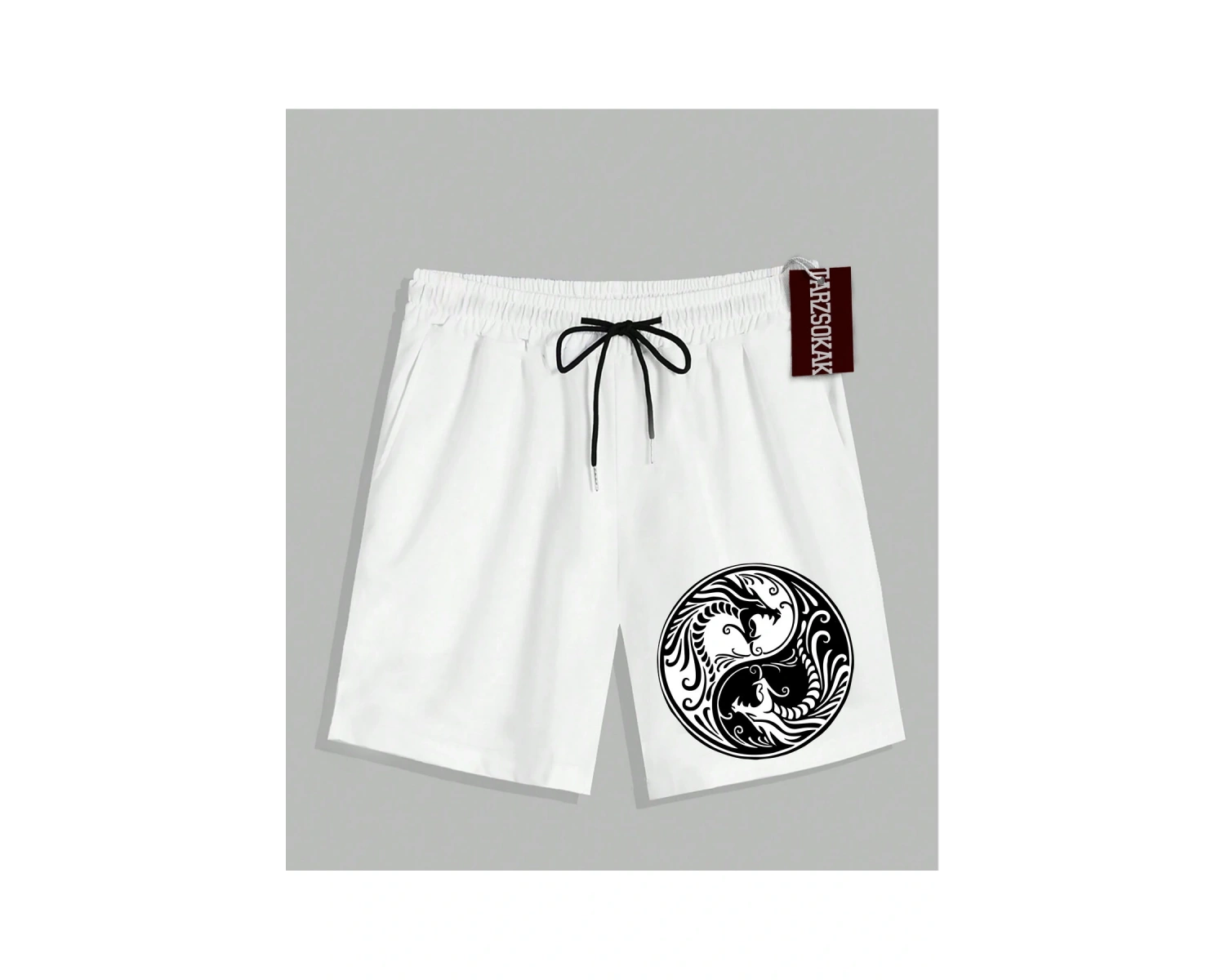 Beyaz Şort KOD Trend EMRG Erkek Ejderha Baskılı
