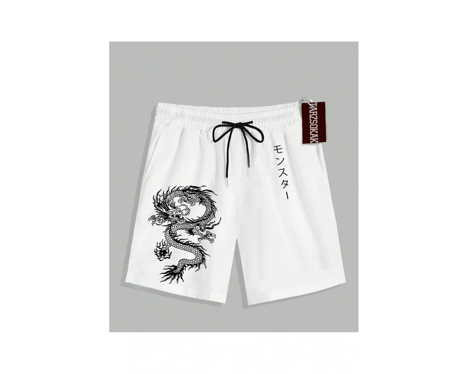 Beyaz Şort KOD Trend EMRG Erkek Ejderha Baskılı