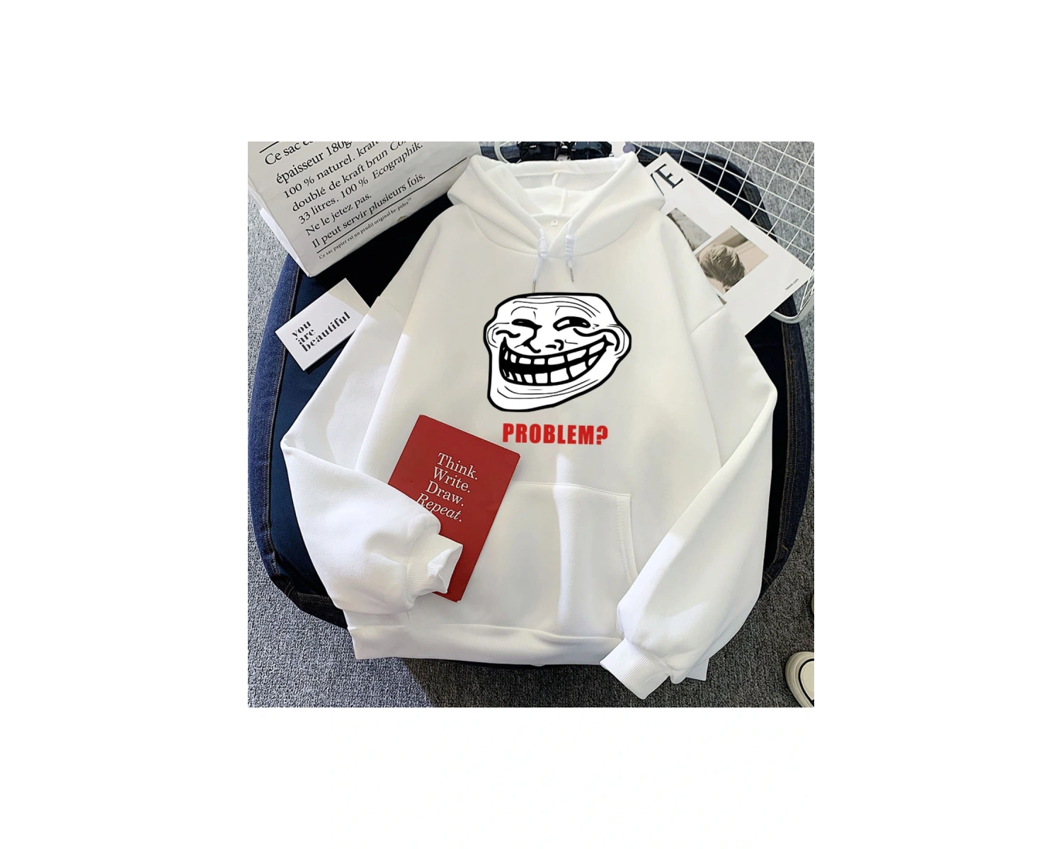 Beyaz Sorun trollhoodies Hoodies komik grafiksıcak kap