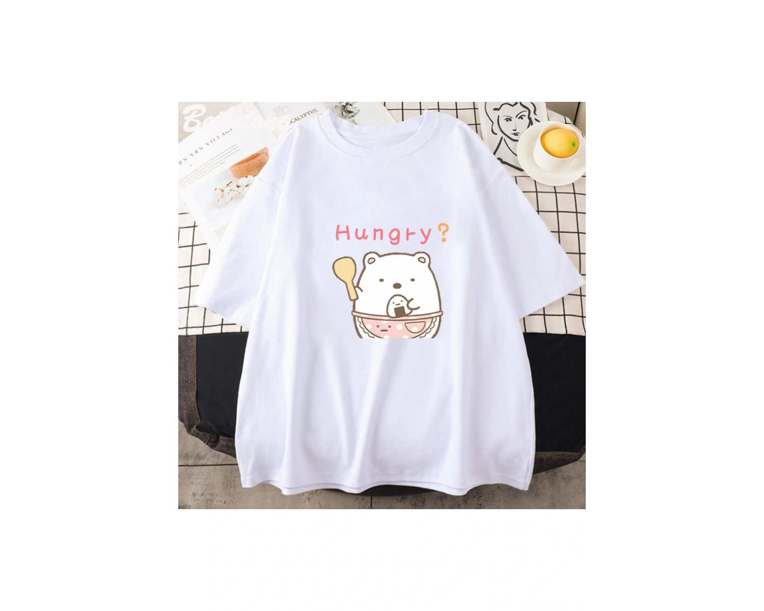 Beyaz Sumikko Gurashi Kawaii li Ekip Boyun Saf Tee