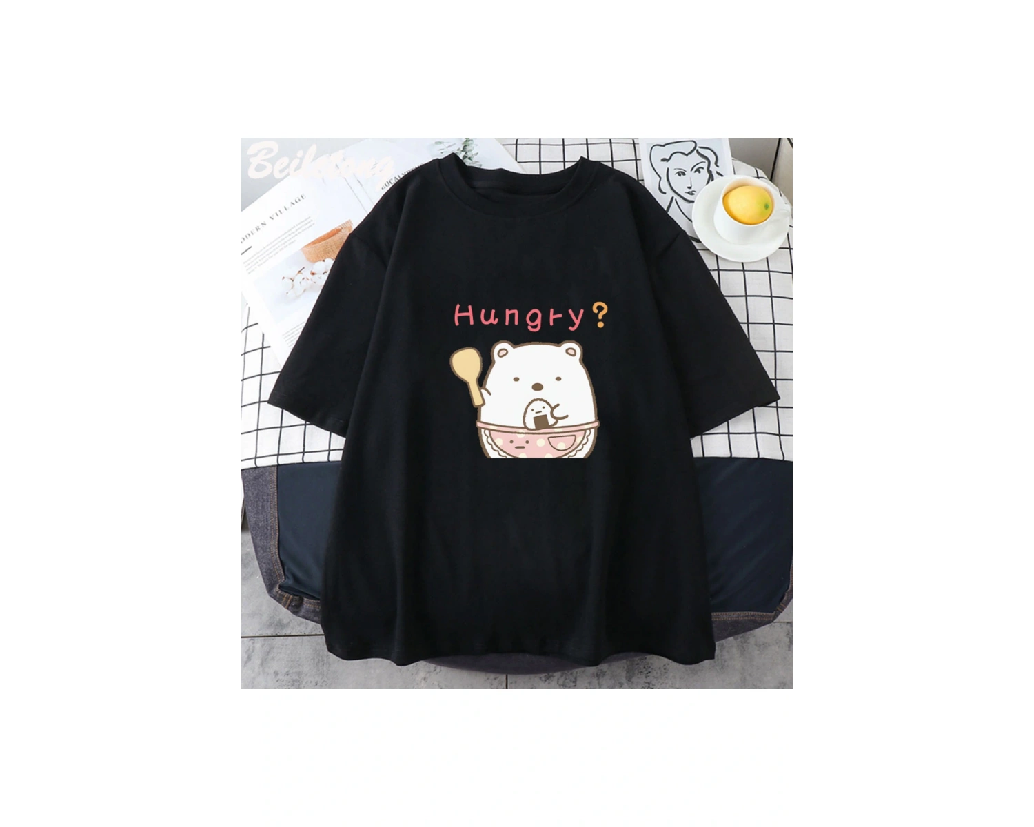 Beyaz Sumikko Gurashi Kawaii li Ekip Boyun Saf Tee