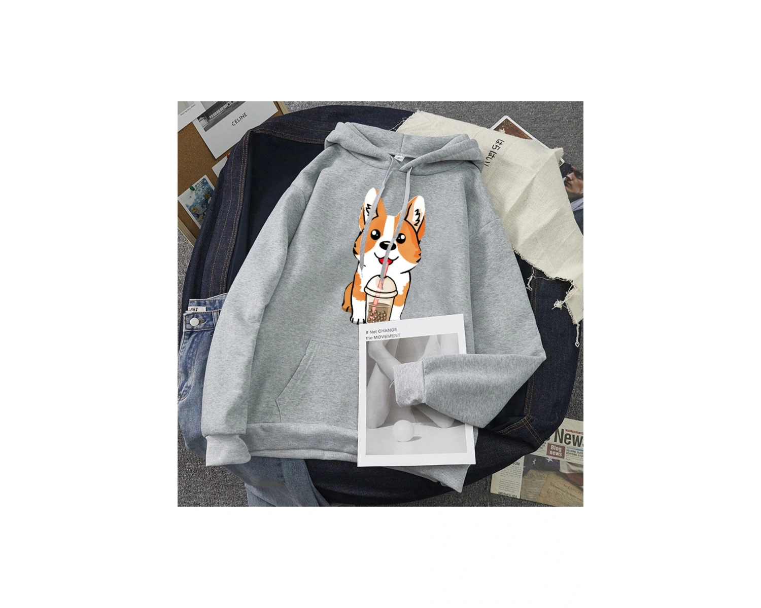 Beyaz Süt çay bardağı Corgi moda Unisex Hoodies bahar sonbaharrahat Hoodies öğrenci