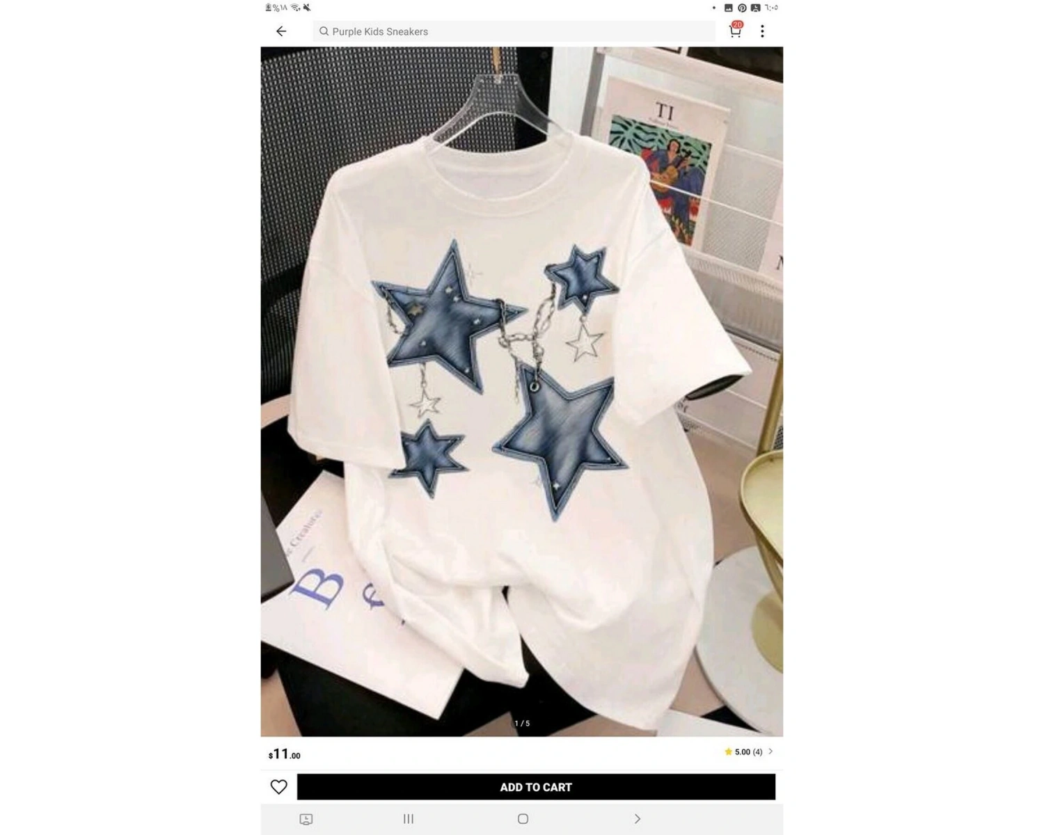 BEYAZ T SHIRT YILDIZ DESENLİ