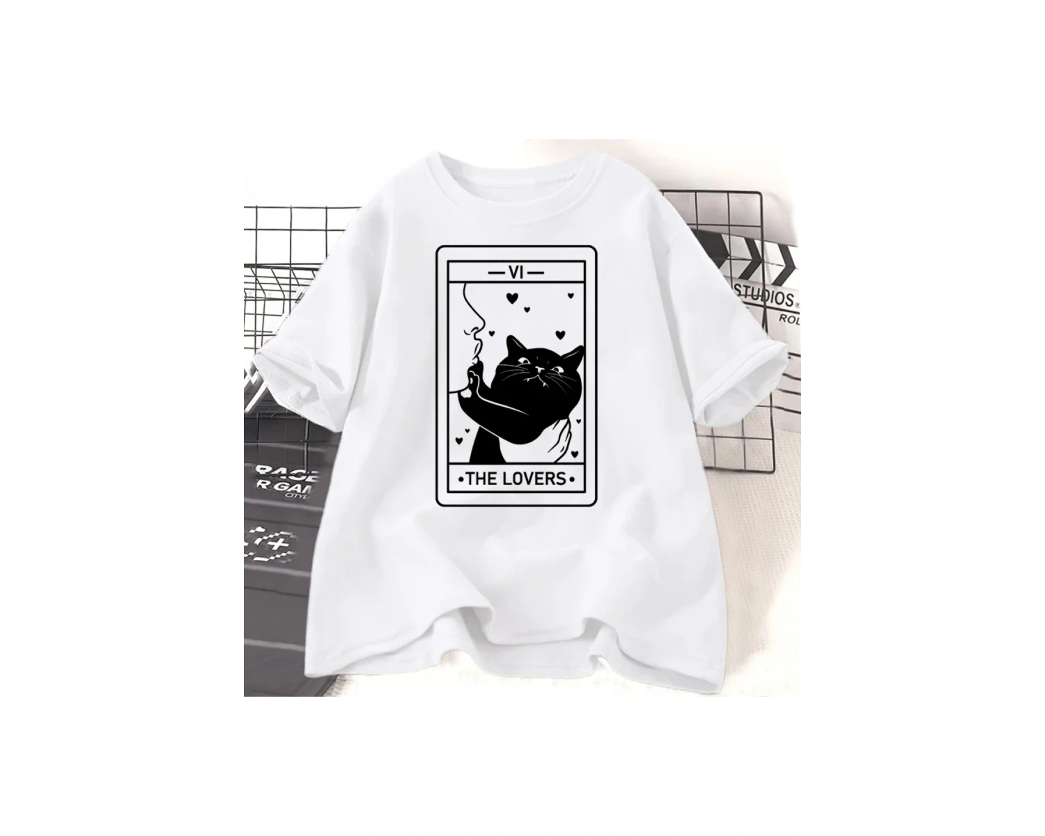 Beyaz Tarot Aşıklar Kedi Sevgilisi Çılgın Kedi an Grafik Tees Harajuk