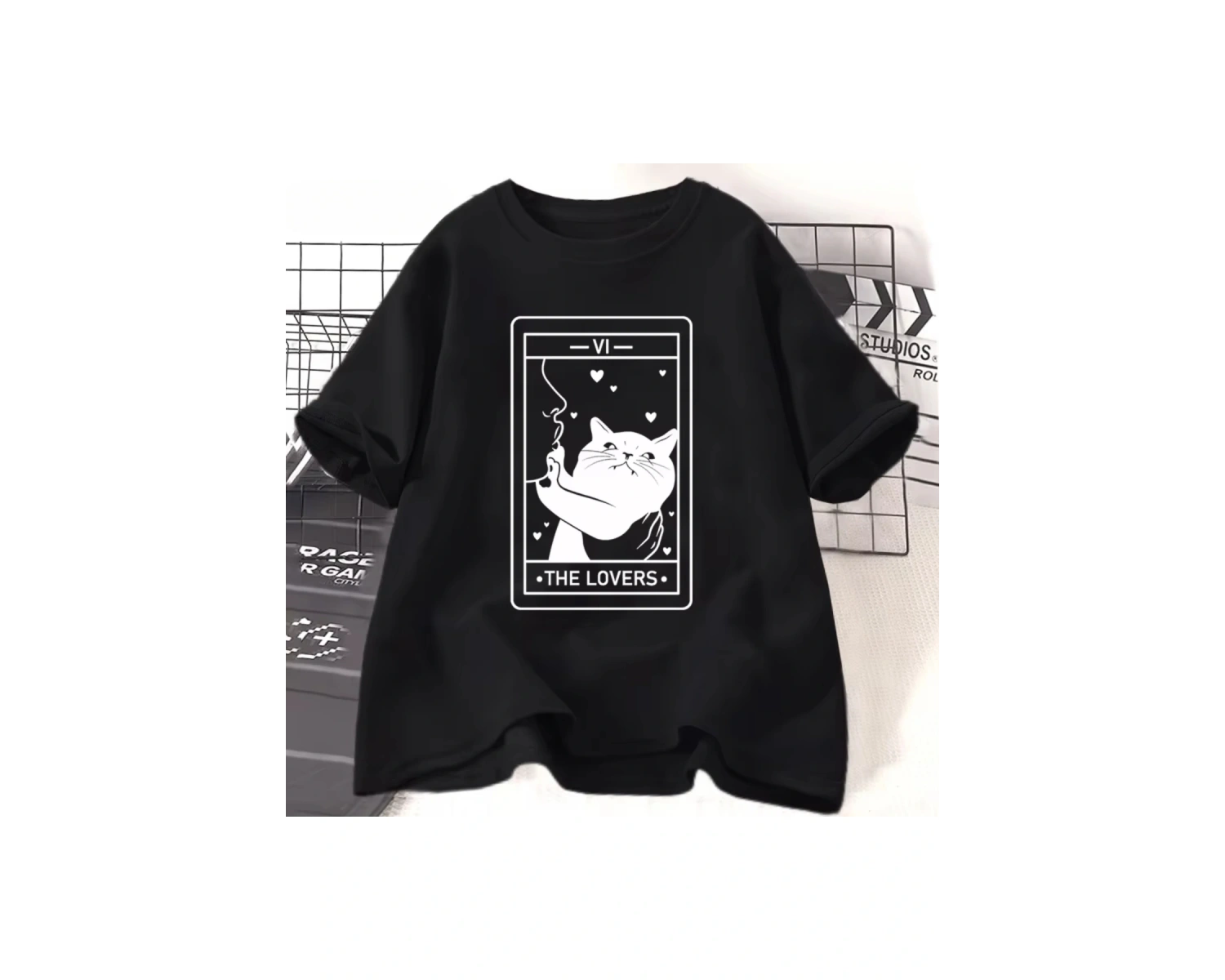 Beyaz Tarot Aşıklar Kedi Sevgilisi Çılgın Kedi an Grafik Tees Harajuk