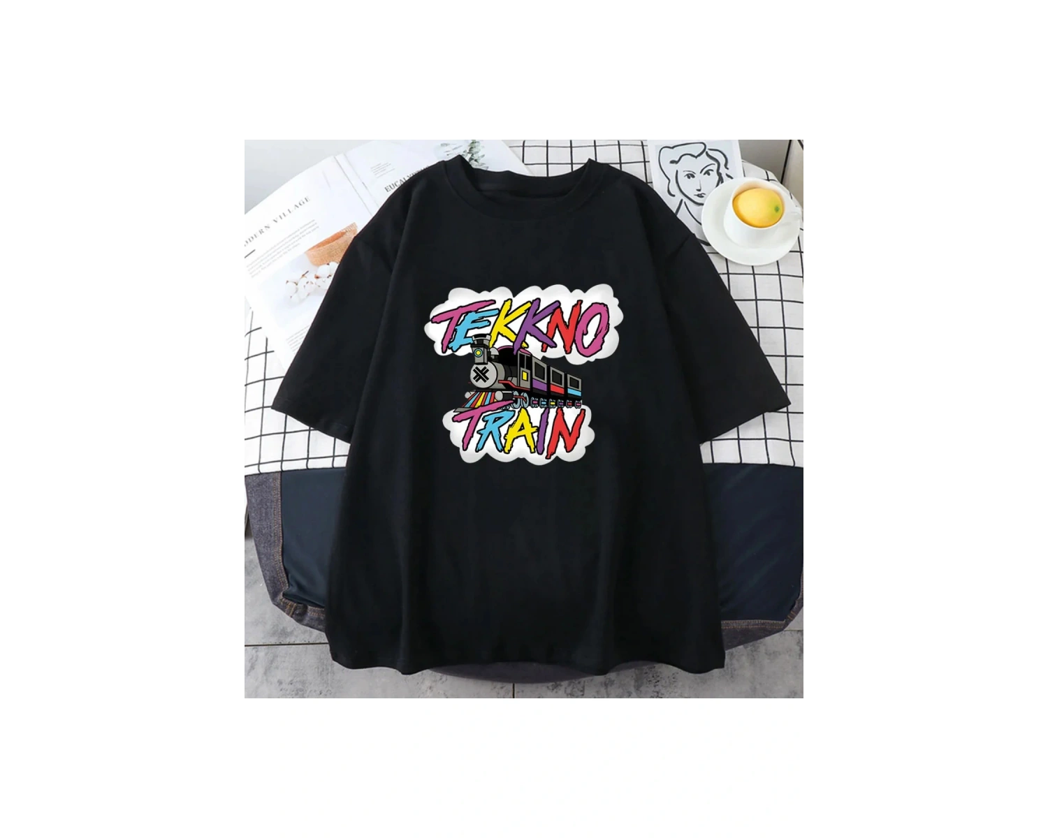 Beyaz Tekkno tren grafik baskılı elektrikli Callboy Band -gömlek hayranları için