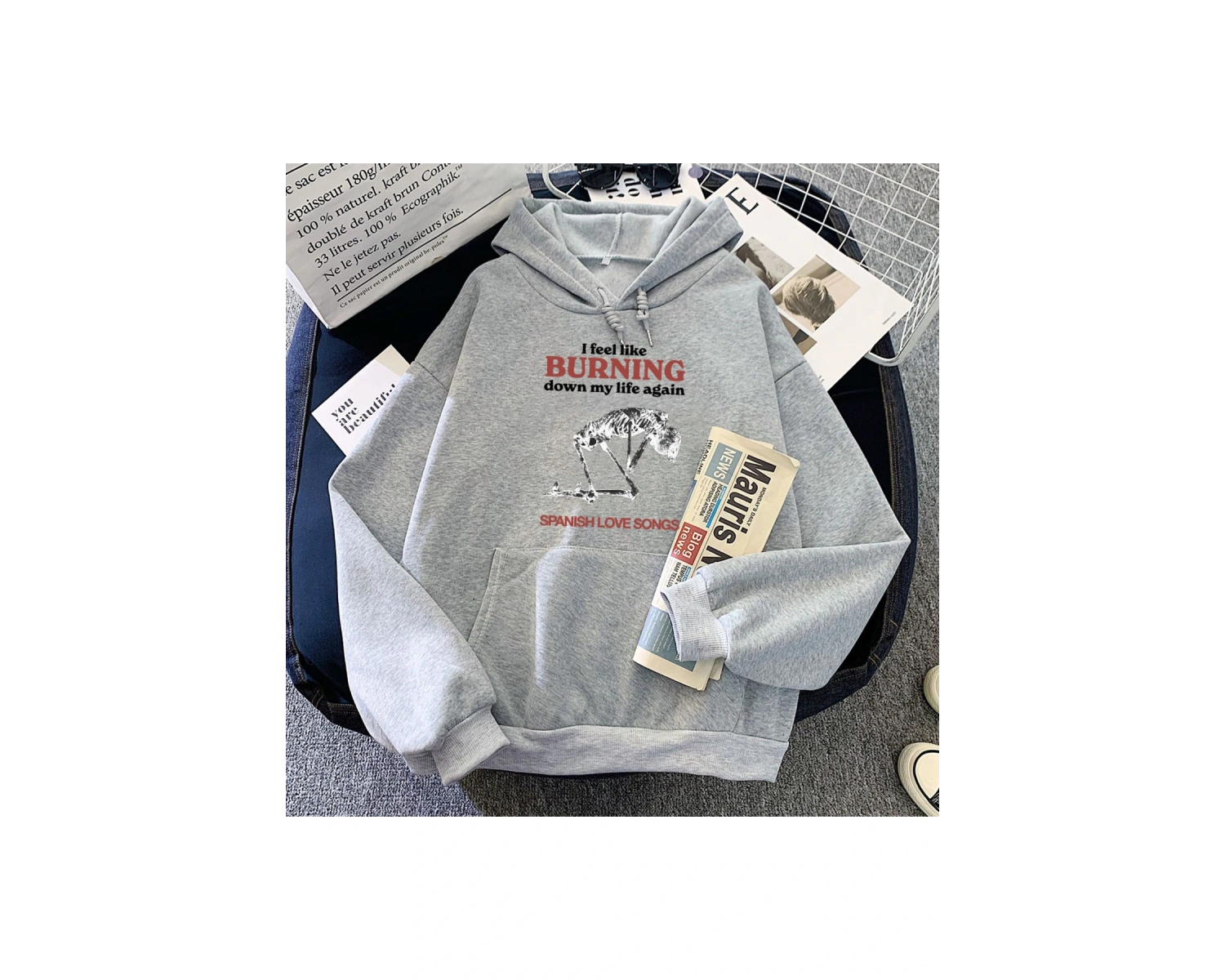 Beyaz Tekrar hayatımı yakmak gibi hissediyorum Hoodies ağır zihinseli İspanyol aşk ş