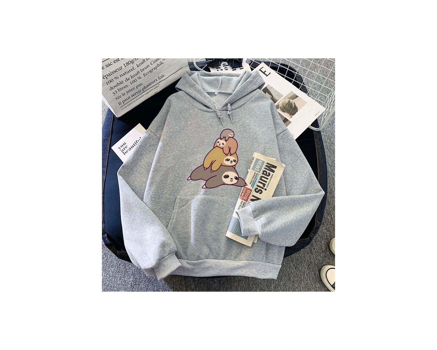 Beyaz Tembellik rakun grafik Hoodies karikatür Kawaiisevimli