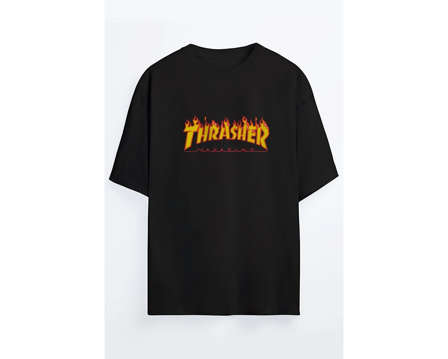 Beyaz Trasher Baskılı Unisex Ovesize T-shirt