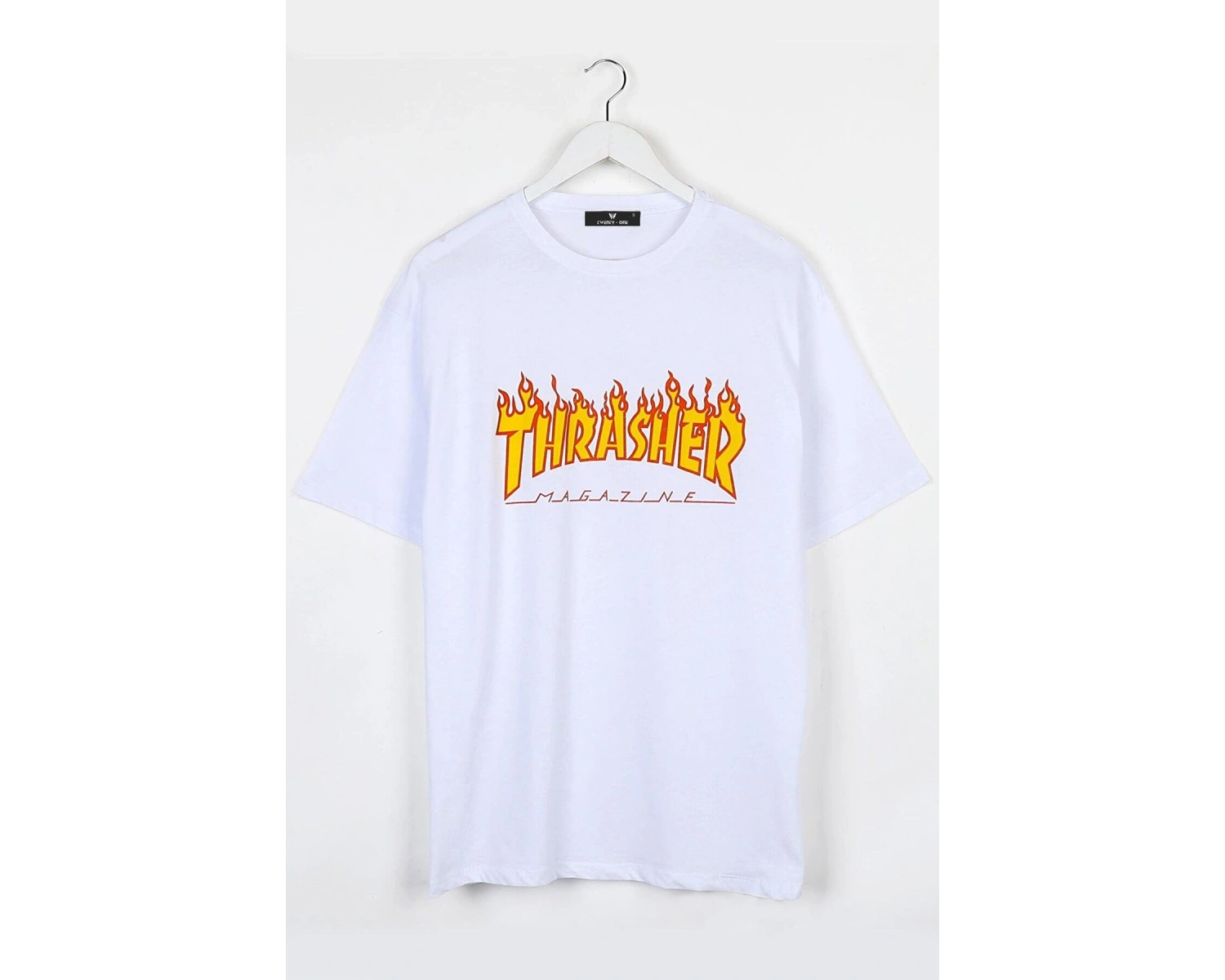 Beyaz Trasher Baskılı Unisex Ovesize T-shirt