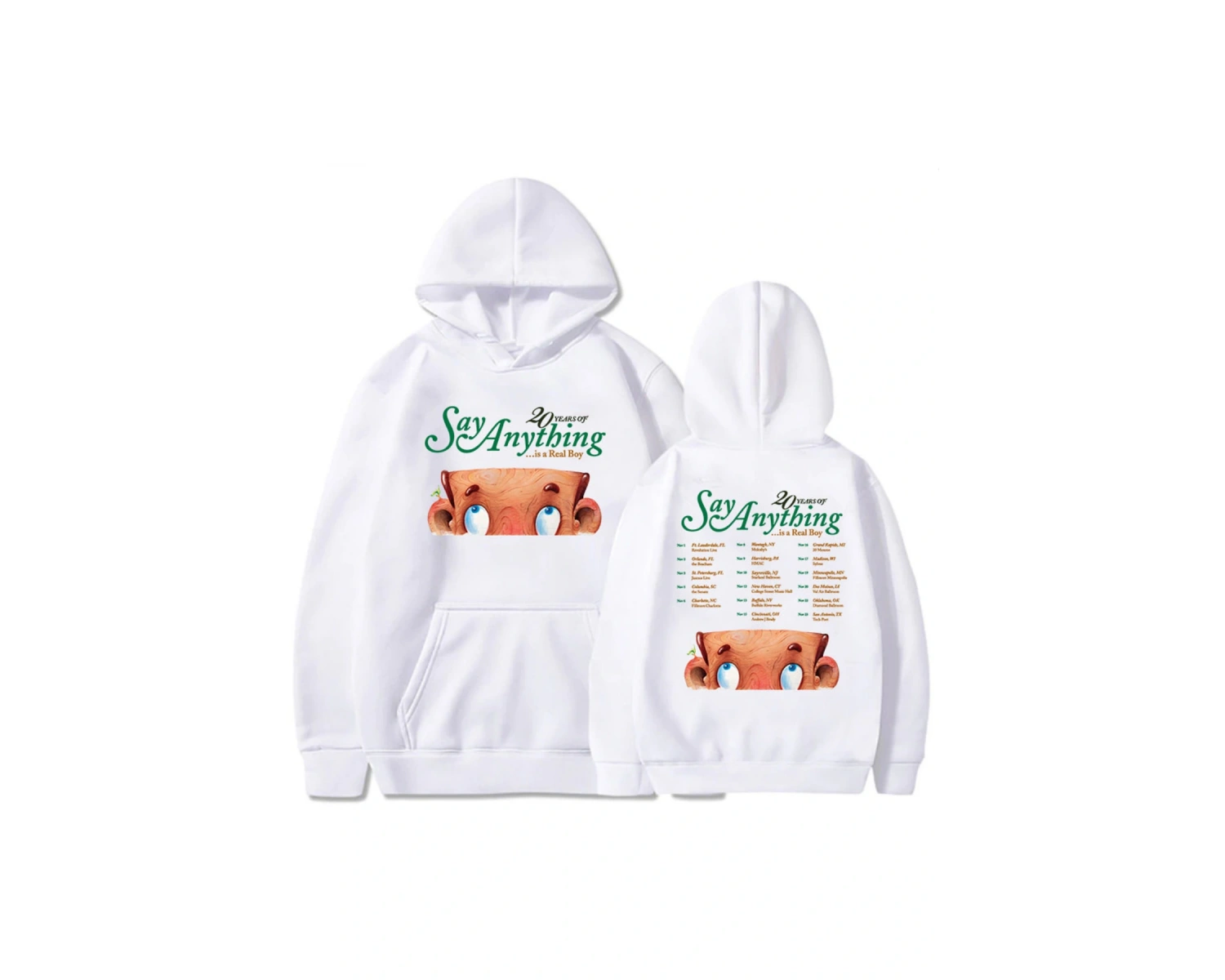 Beyaz Unisex 20 Years of Say Anything Is A Real Boy Tour Rock Band Hip Hop Streetwear Winte