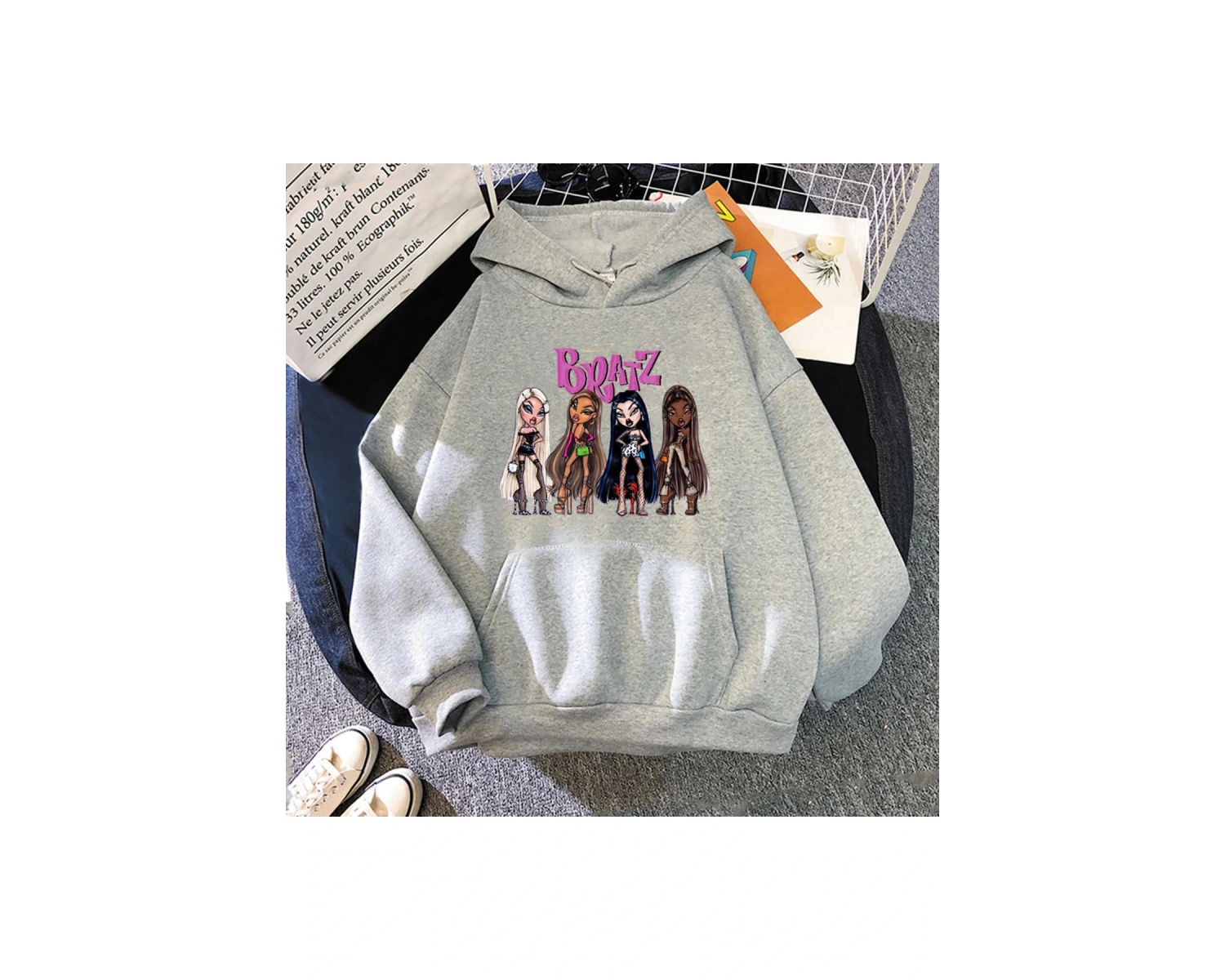 Beyaz Unisex 2021 bahar Bratz mektup kız tatlı üstleri harajuku moda kapşonlu rahat