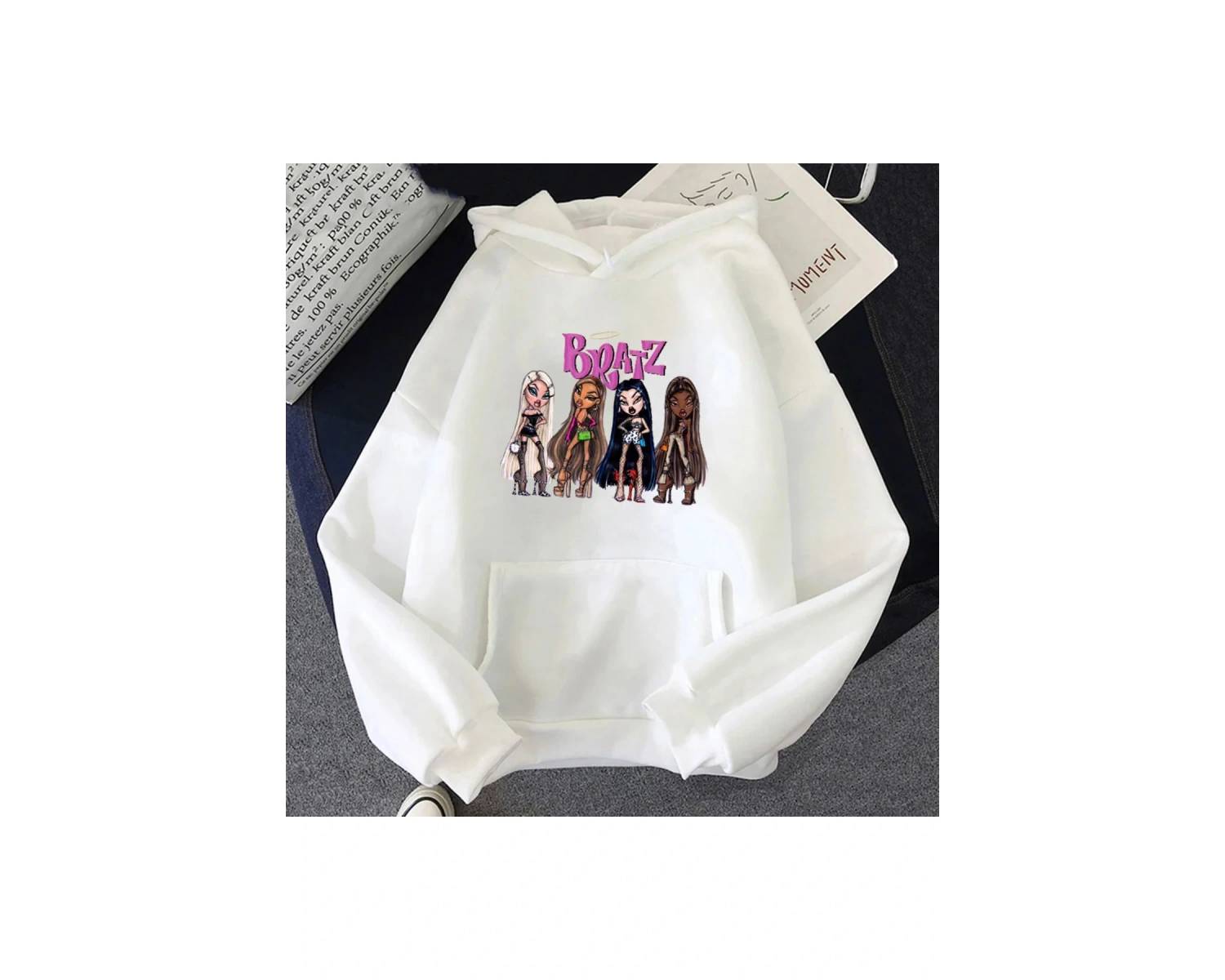 Beyaz Unisex 2021 bahar Bratz mektup kız tatlı üstleri harajuku moda kapşonlu rahat