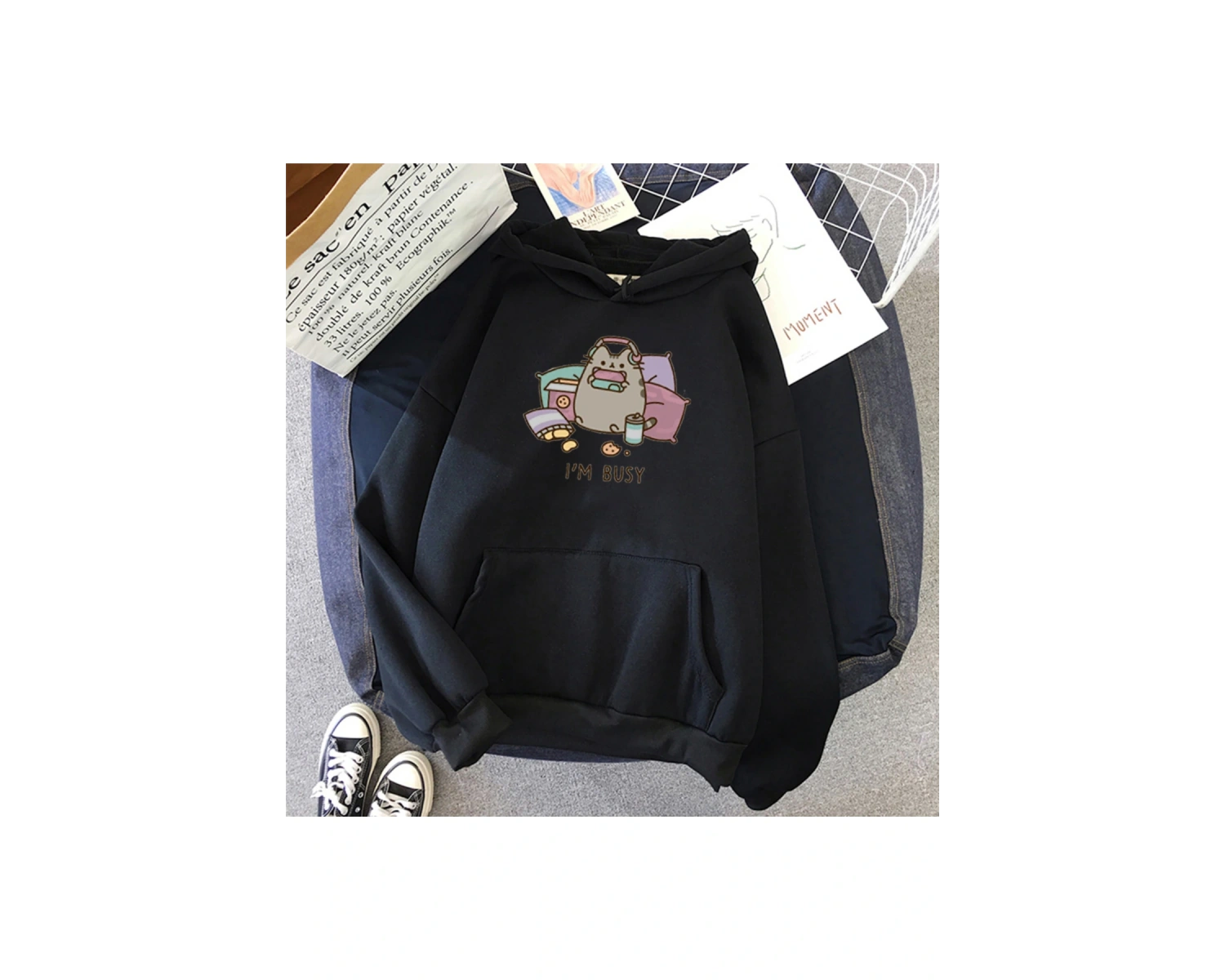 Beyaz Unisex 2021 komik kedi Hoodie moda Kawaii kore Harajuku 90 s karikatür elbise kadı