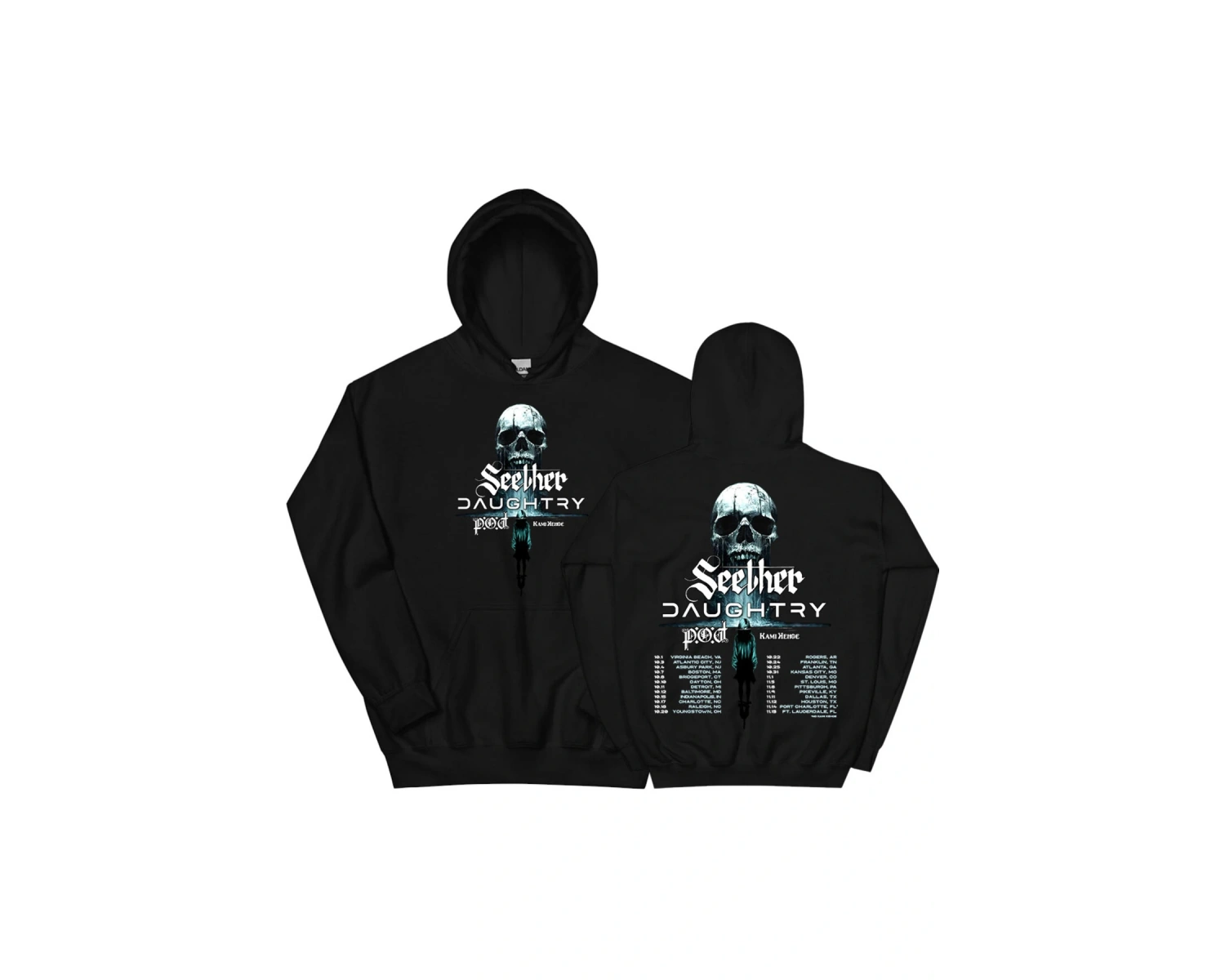 Beyaz Unisex 2025 Co-Headline Turu Kapüşonlular SEETHER ve Grunge Moda Sokak Şıklığı