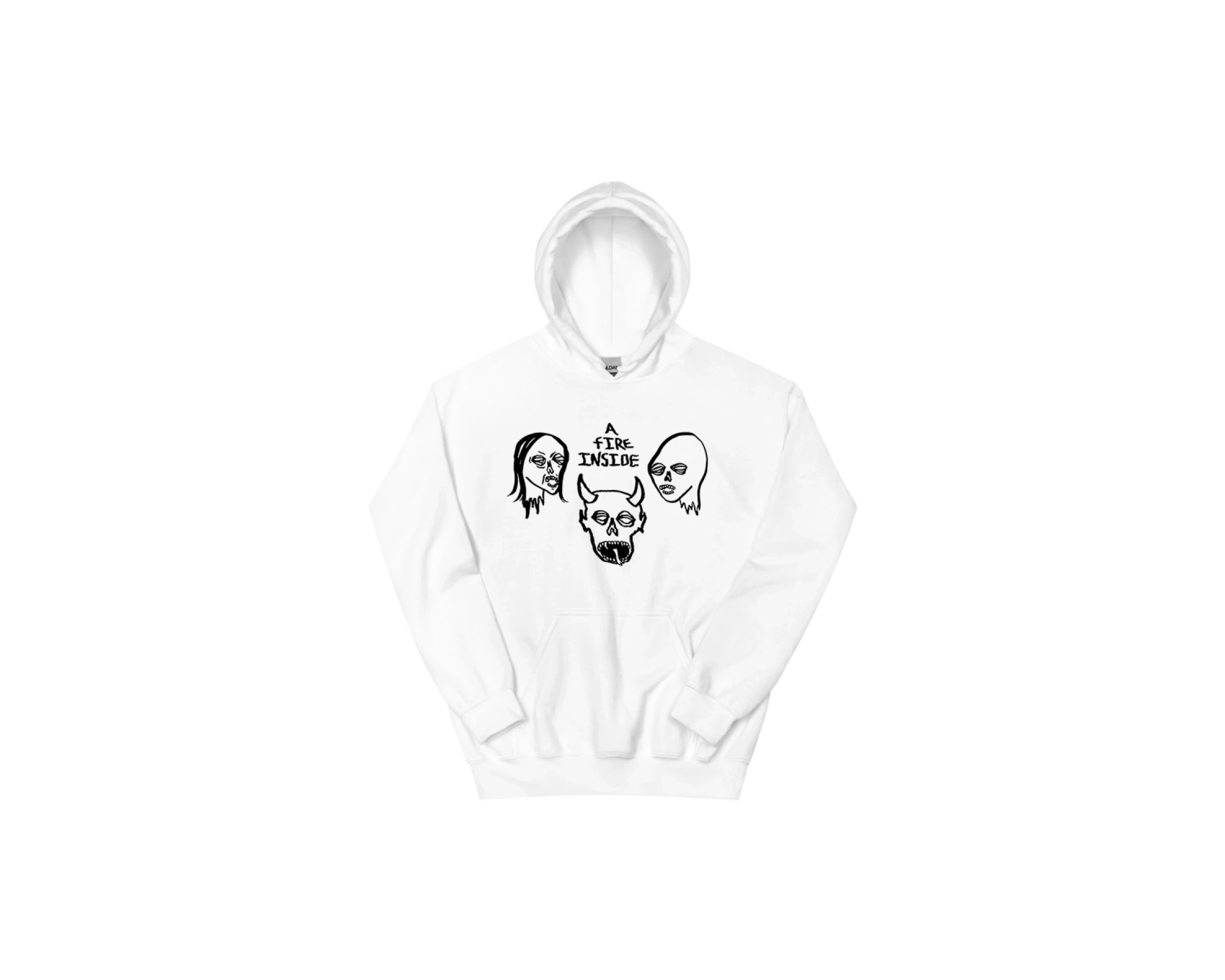 Beyaz Unisex A Fire Inside Siyah Hoodie Yüzleri Fildişi AFI Grafik Moda Kapşonlu