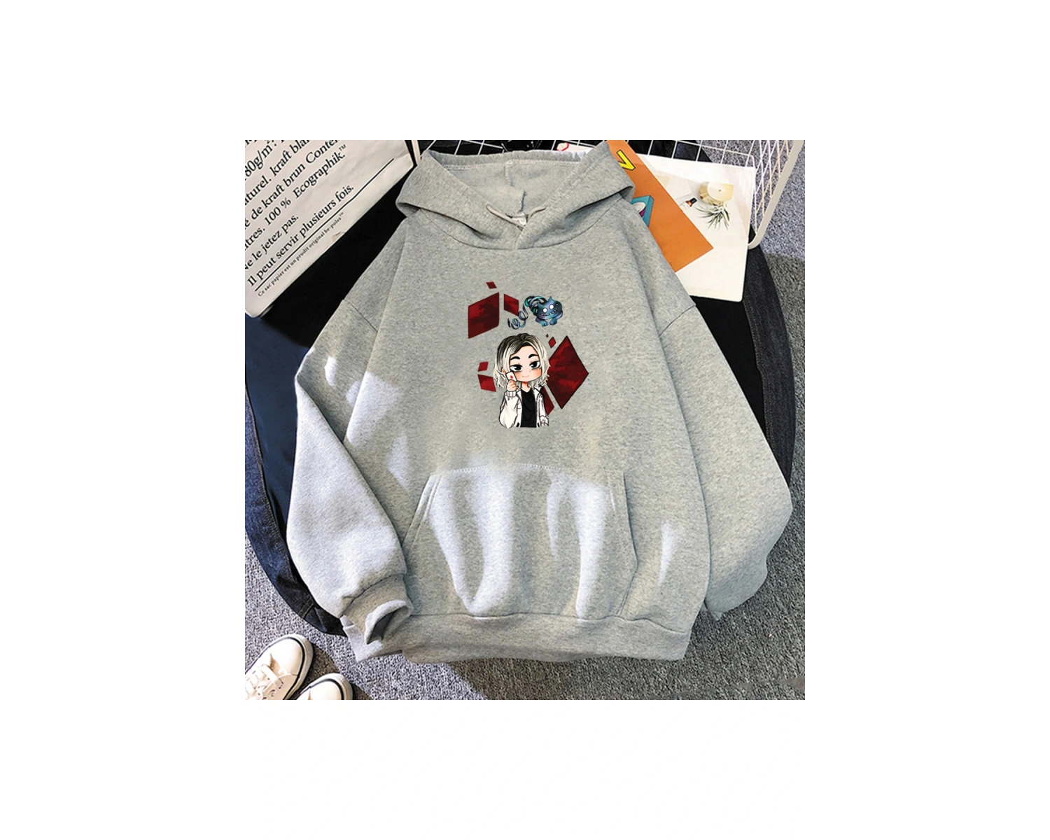 Beyaz Unisex Alice Borderland Boy Kapşonlu Moda Tasarım Duygusu Estetik Dö