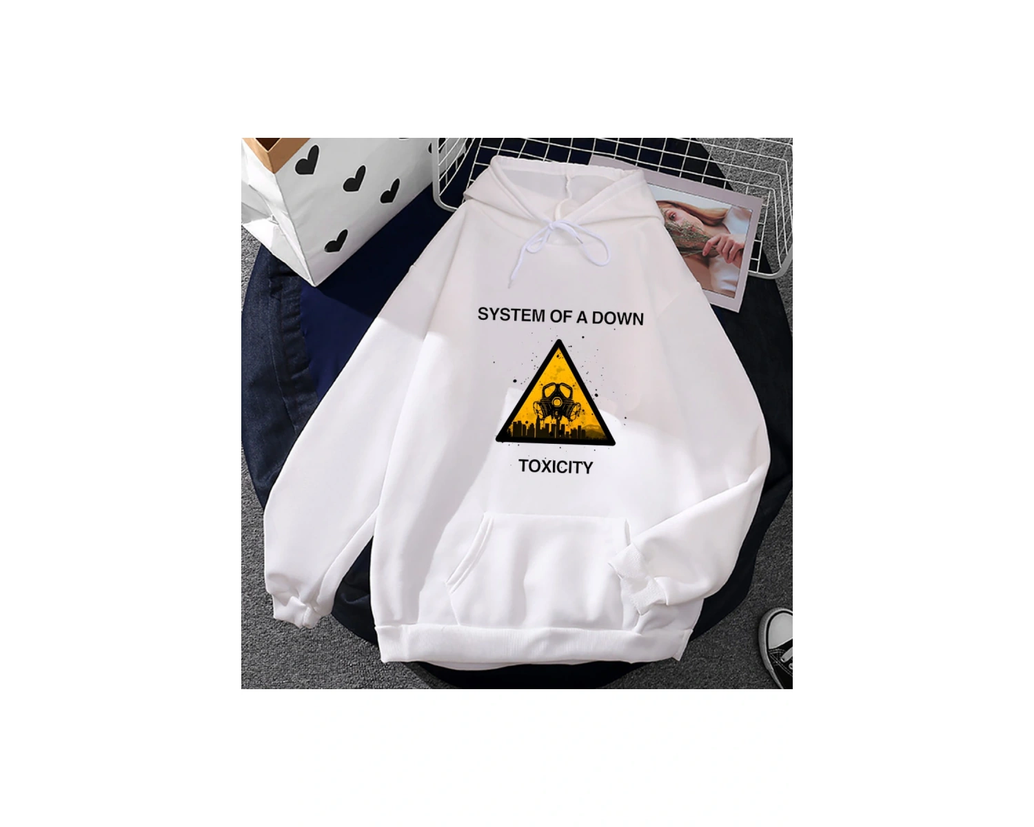 Beyaz Unisex Aşağı Toksisite Sistemi Kapşonlu Vintage Streetweet Grunge Giyim