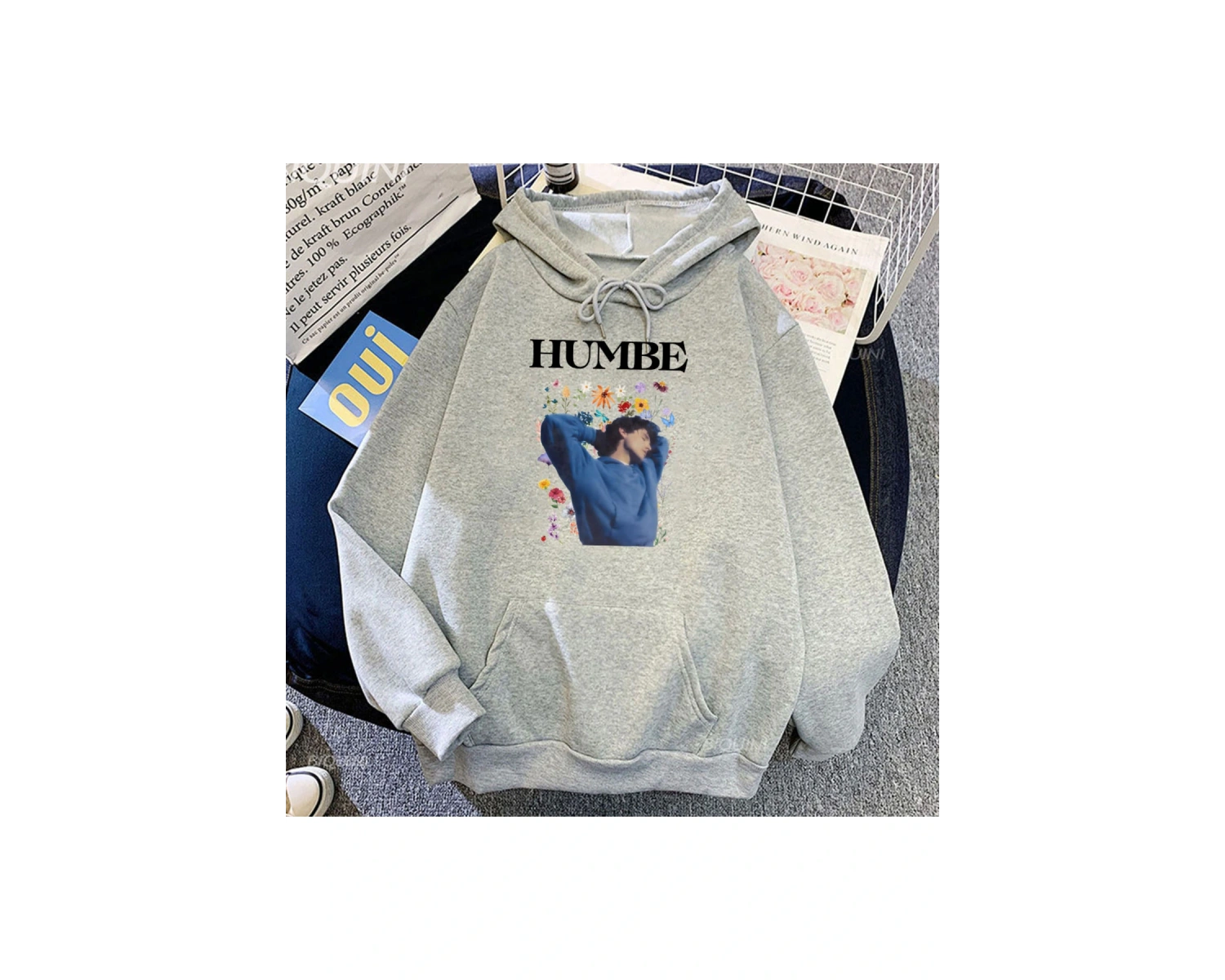 Beyaz Unisex Baskıi Humbe çiçekler grafik rahat Streetwear Moletom uzun